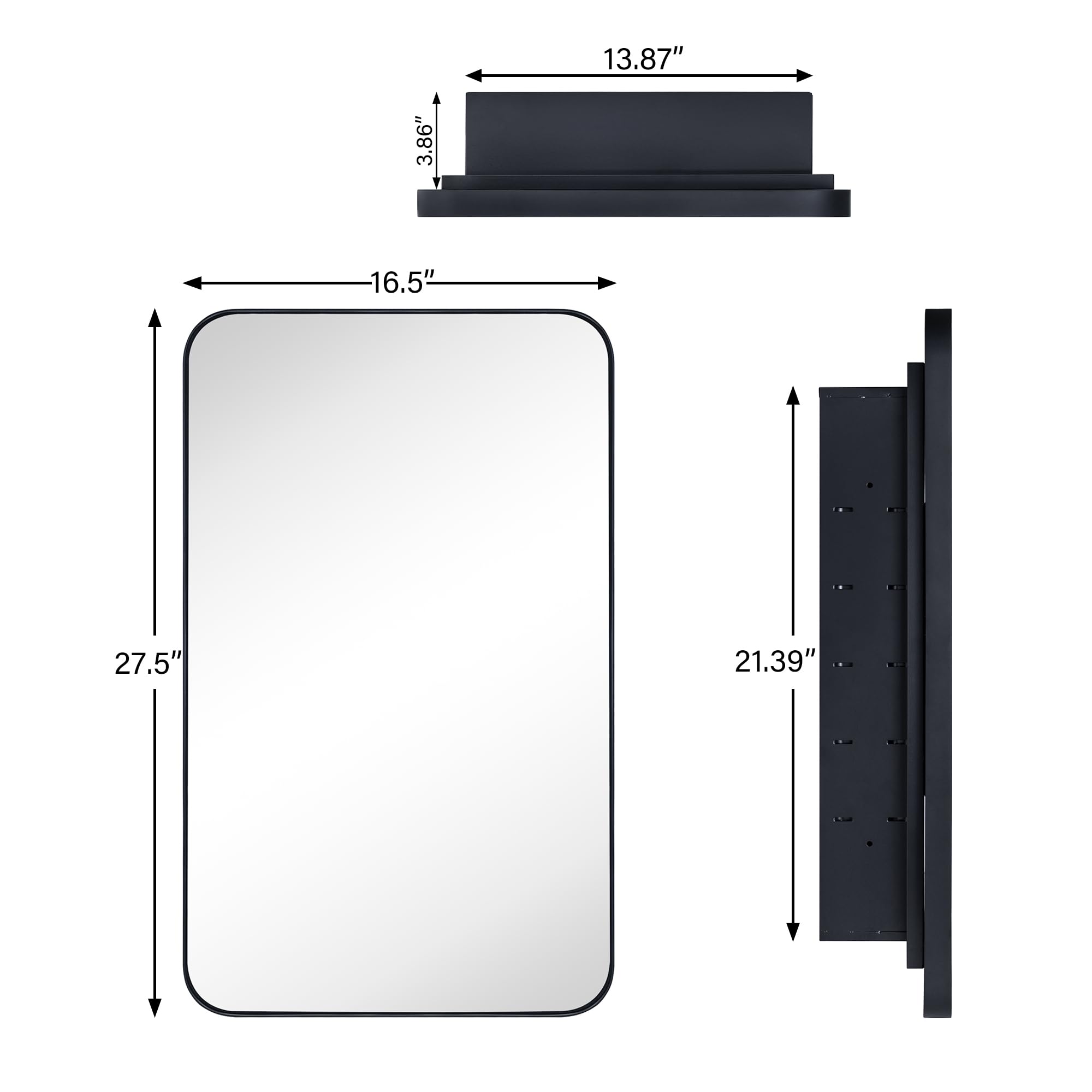 Black Recessed Medicine Cabinet with Mirror - 16.5x27.5 Inch Stainless Steel Framed Bathroom Storage for Toiletries & Essentials | Modern Space-Saving Design for Small Bathrooms & Powder Rooms