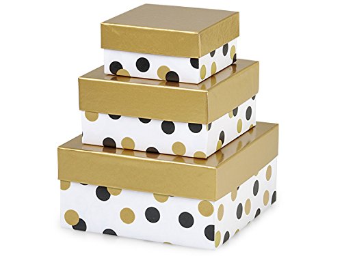 Golden Holiday Nested Gift Box Set - 3 Piece Square for Gifts & Decor