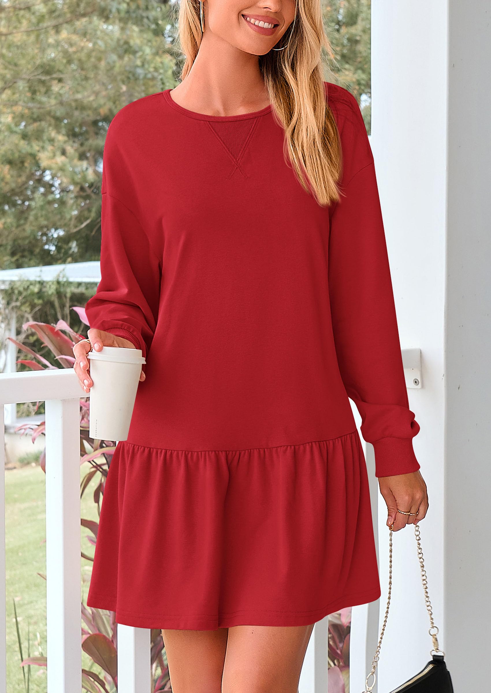 PRETTYGARDEN Women's Patchwork Sweater Dress - Long Sleeve Crewneck Pullover Mini Dress for Spring | Casual Babydoll Style for Date Night & Weekend Outfits