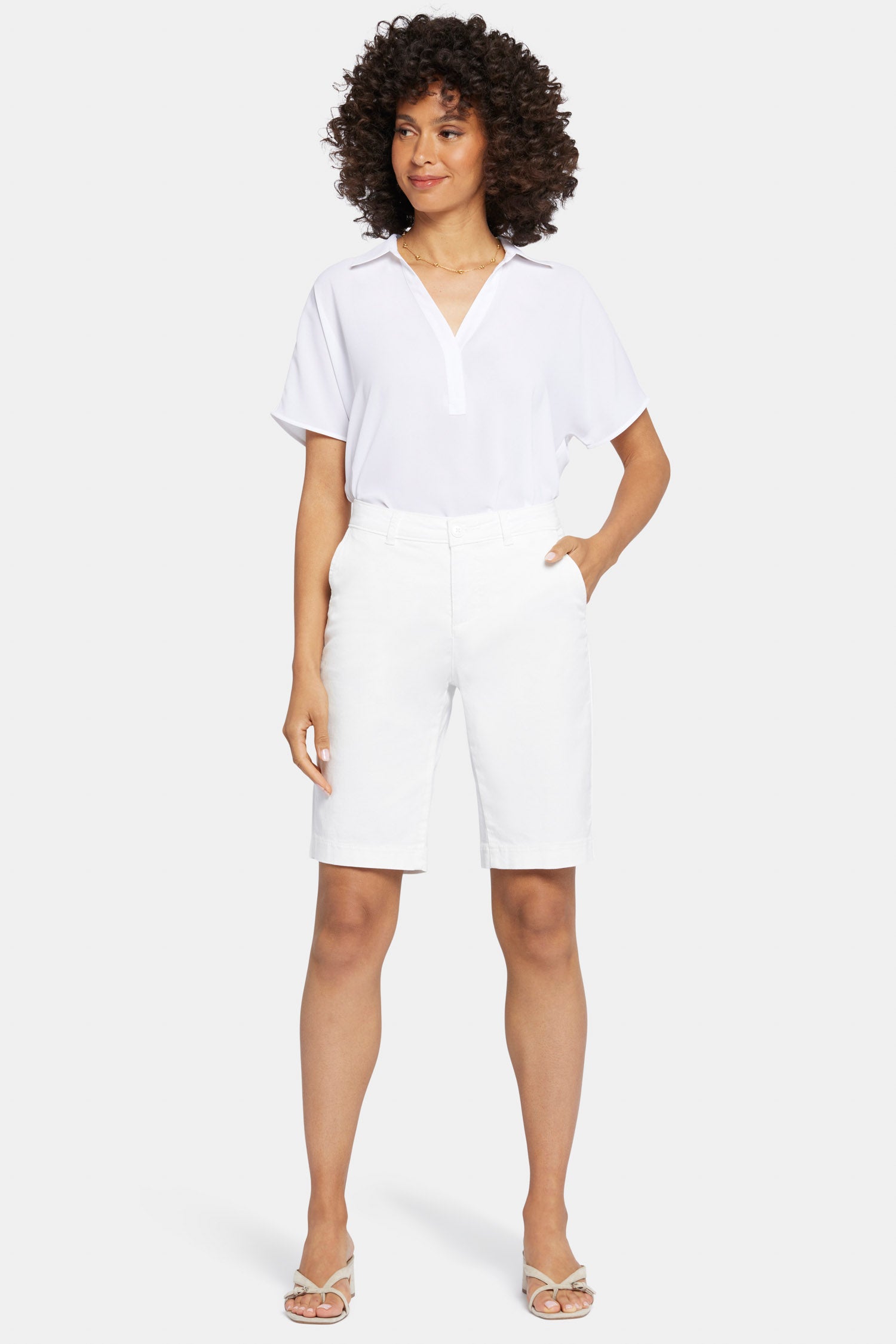 Men's Bermuda Shorts in Optic White - Comfortable Casual Summer Shorts for Beach, Travel & Outdoor Activities