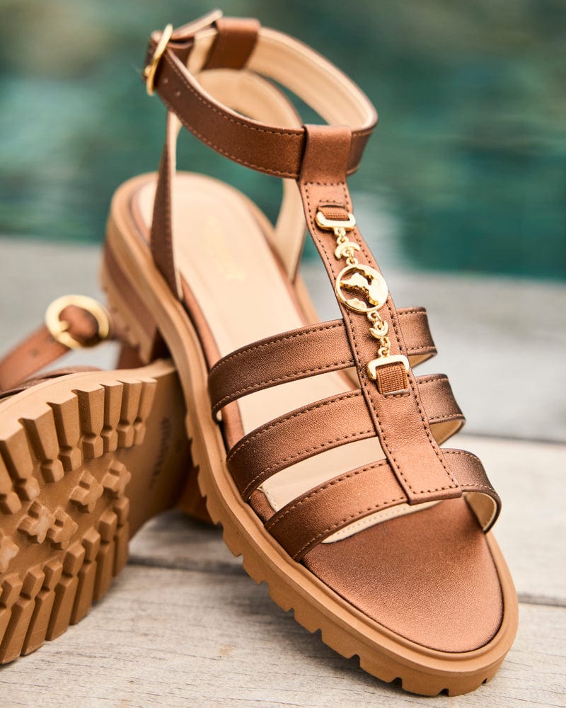 Eco-Friendly Hyacinth Recycled Vegan Leather Sandals for Women - Bronze | Sustainable Summer Shoes for Beach, Travel & Casual Outings