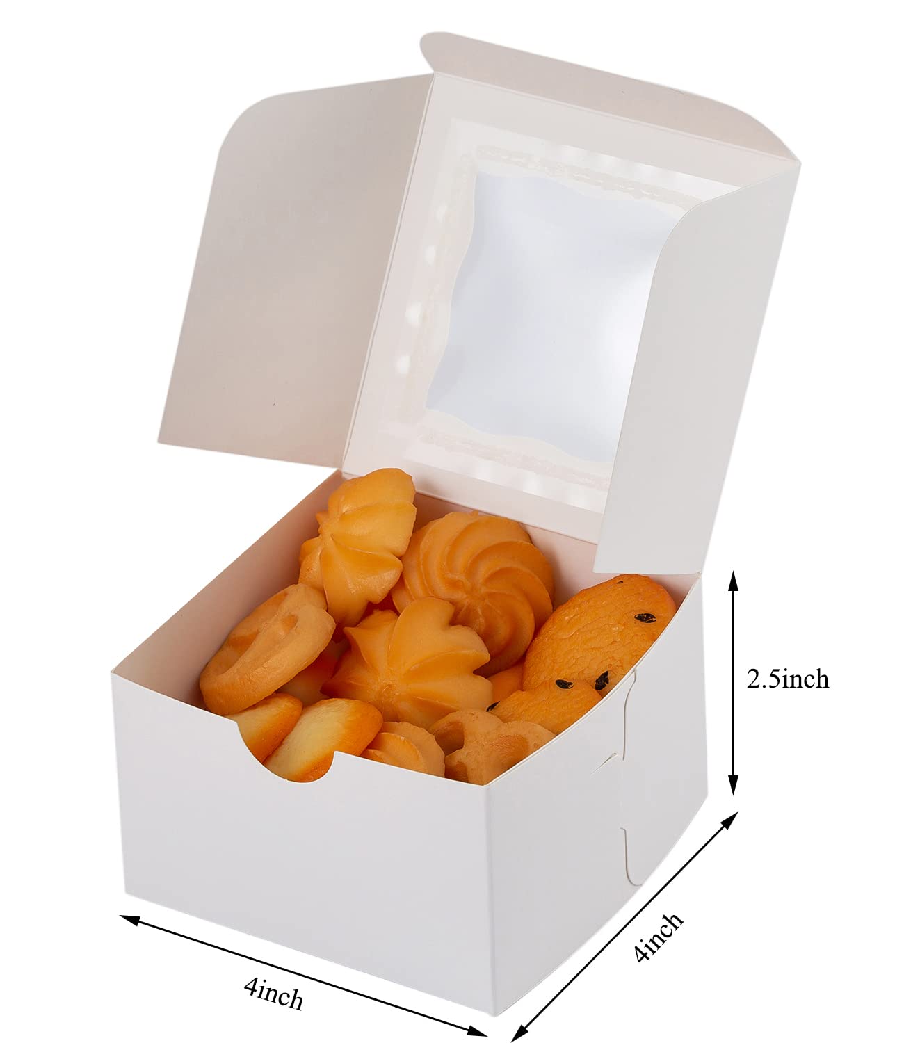 100-Pack 4x4x2.5 Inch White Bakery Boxes with Window - Small Pastry Boxes for Cupcakes, Donuts, Chocolate Strawberries & Desserts | Perfect for Home Baking, Party Favors & Gift Packaging