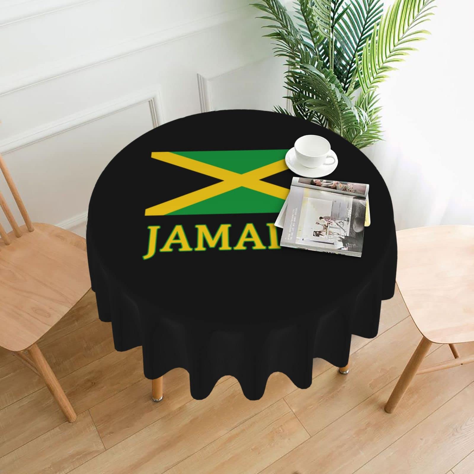 Jamaican Flag Round Tablecloth - 60 Inch Decorative Cotton Table Cover for Dining, Coffee & Outdoor Use - Perfect for Parties, Caribbean Theme Decor & Home Celebration