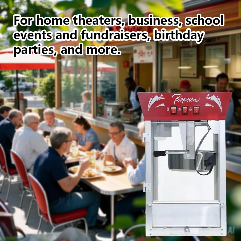 Commercial Popcorn Maker Machine - 12oz Stainless Steel Kettle with Tempered Glass, 850W Countertop Popcorn Popper with Warming Deck - Perfect for Movie Nights, Parties, Theaters, and Home Entertainment