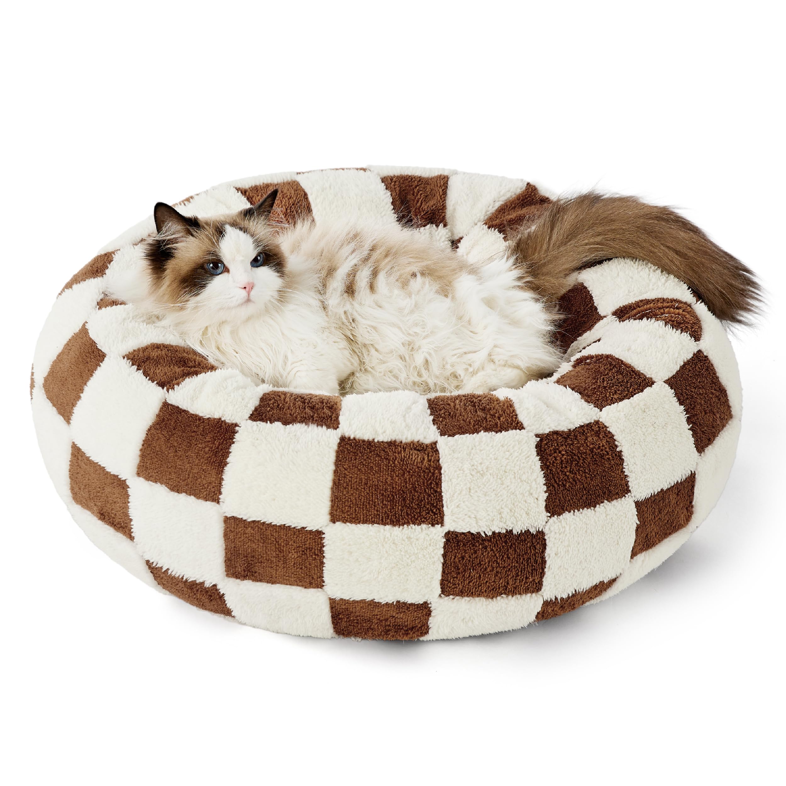Cozy Round Donut Pet Bed for Small Dogs & Cats - Soft Teddy Sherpa Plush with Anti-Slip Bottom - Calming Anxiety Relief Bed for Indoor Pets - Perfect for Napping, Lounging & Stress Relief