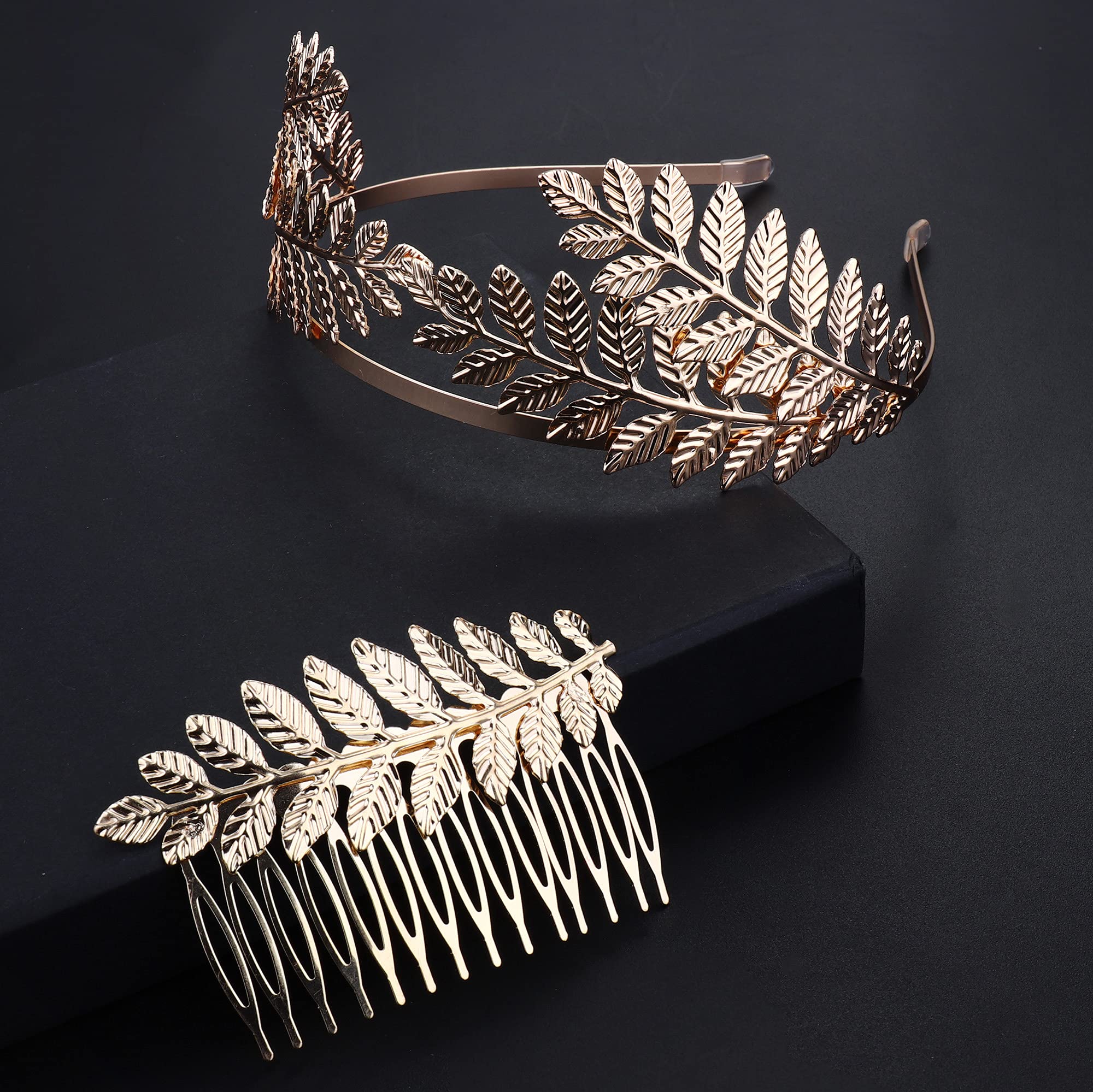 FUNRUN JEWELRY 6Pcs Greek Goddess Costume Accessories Set - Gold Leaf Headband, Bracelet, Armband & Laurel Crown for Women | Bridal Wedding Headpiece, Themed Parties & Cosplay