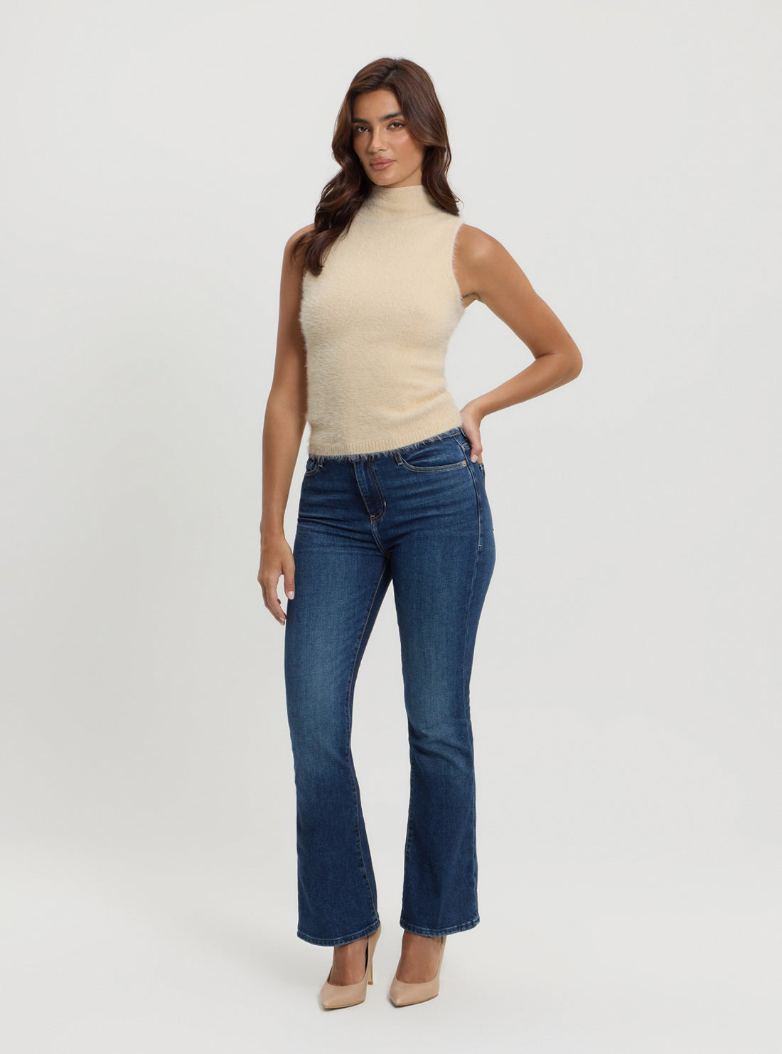 Beige Ashley Funnel Top Women's Fashion Blouse - Perfect for Casual Outings, Date Nights & Summer Vacations