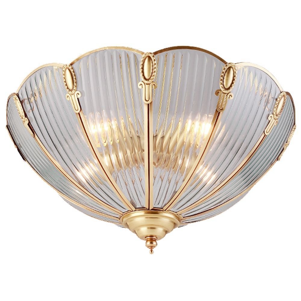 European Style Copper & Glass Ceiling Light - Luxury Chandelier for Bedroom, Living Room, Balcony | B-Large Size | Elegant Home Lighting Fixture with Striated Glass | Perfect for Modern Interior Decor & Ambient Lighting