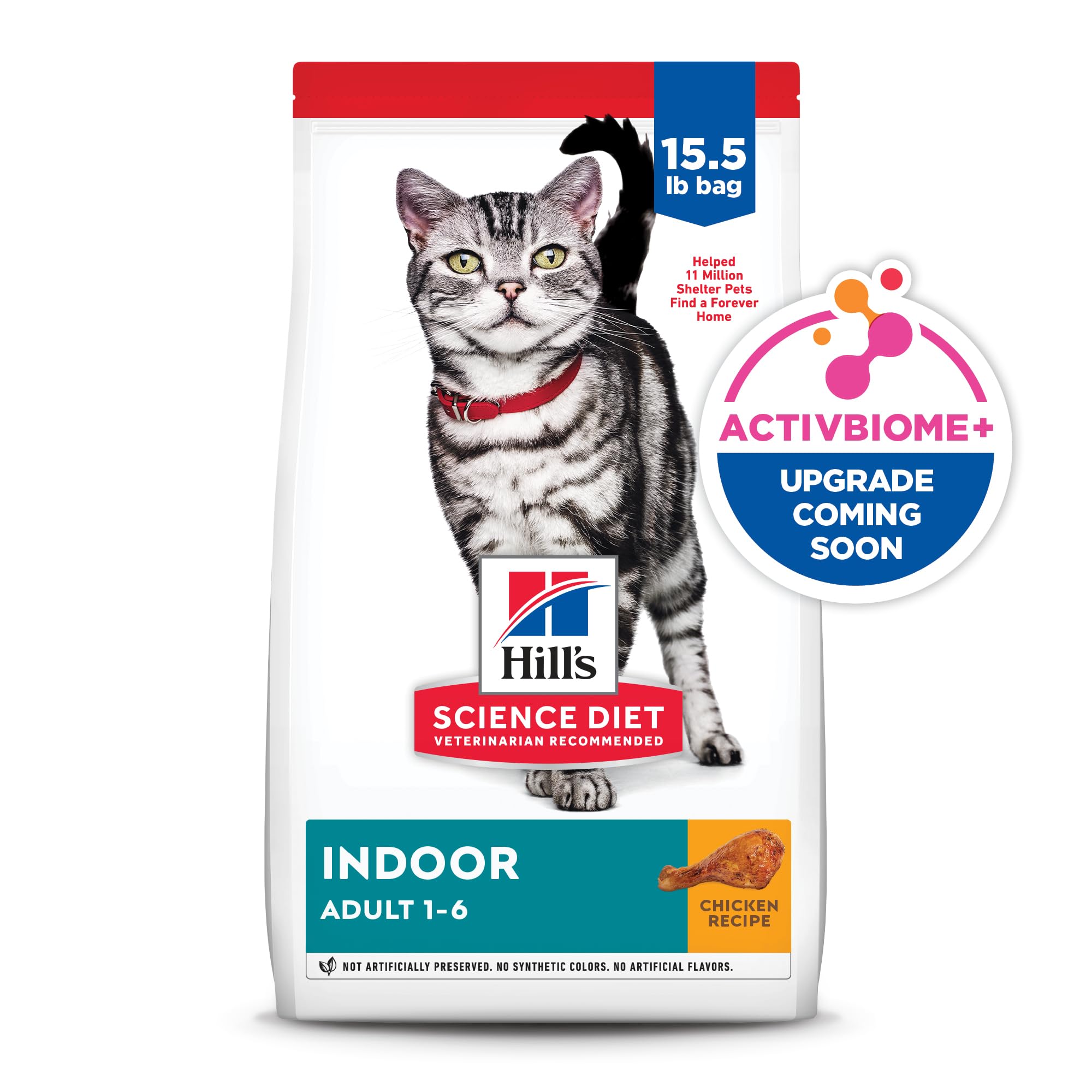 Hill's Science Diet Indoor Adult Dry Cat Food - Chicken Recipe for Cats 1-6 Years, 15.5lb Bag - Promotes Easy Litter Box Cleanup & Healthy Digestion | Perfect for Indoor Cats with Sensitive Stomachs