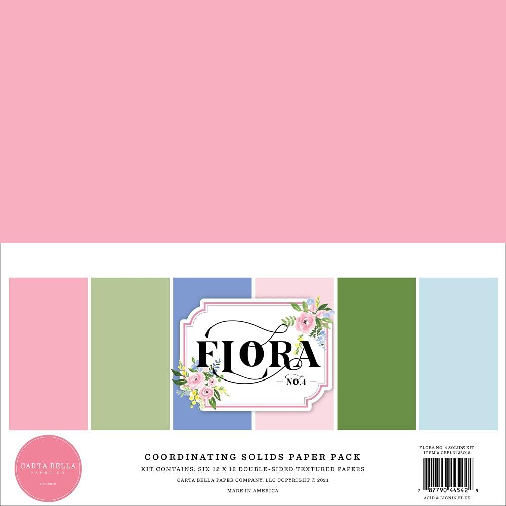 Carta Bella Flora No. 4 Scrapbook Paper Bundle - 12x12 Solid & 6x6 Double Sided Paper Packs for Card Making, Journaling, and DIY Crafts