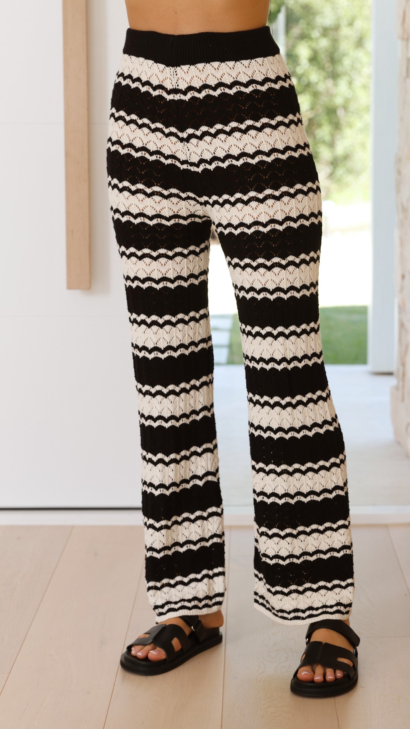 Kahula Pants for Women - Black & White Striped High Waist Yoga Pants - Comfortable Workout Leggings for Yoga, Gym, Running and Lounge Wear