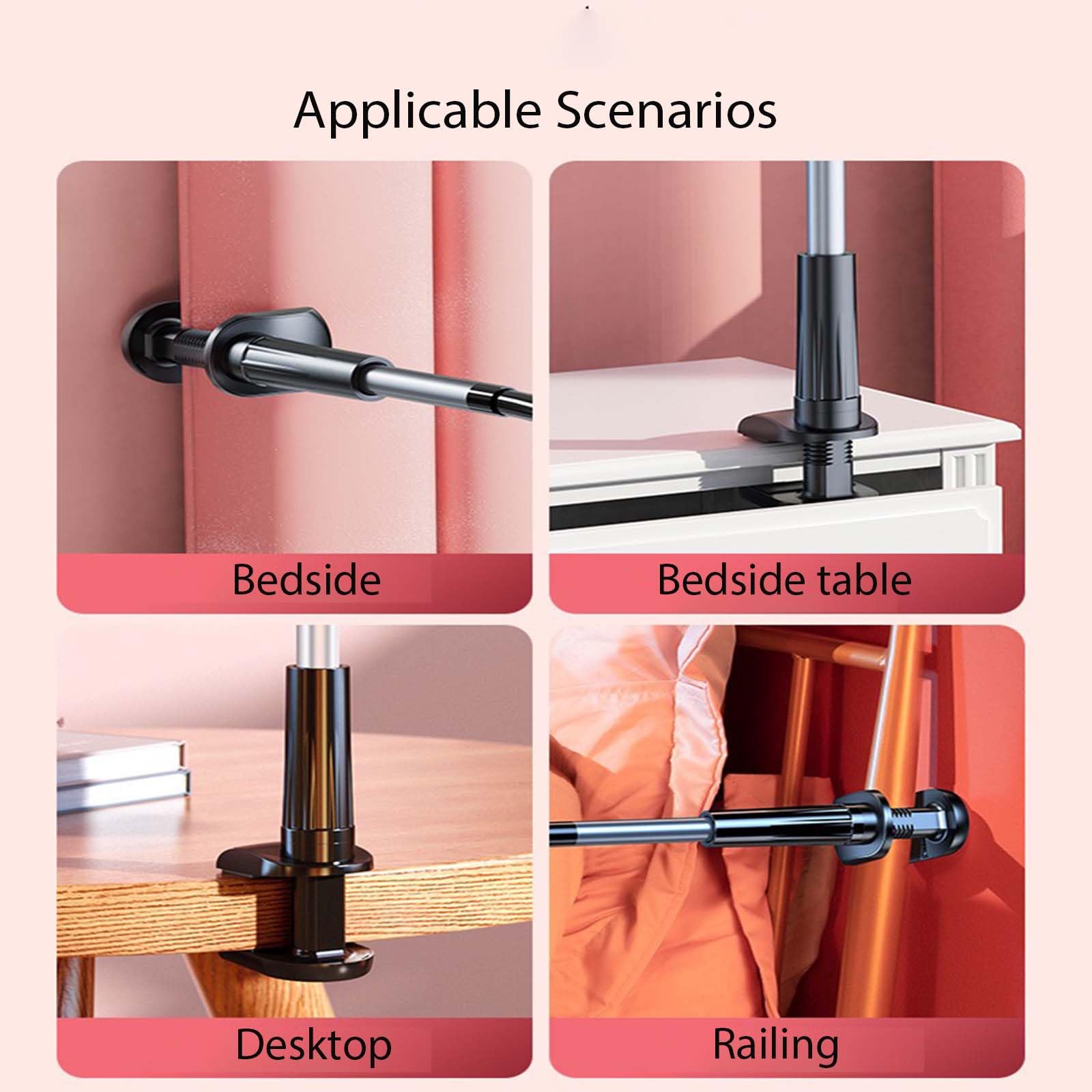 Adjustable 360° Rotating Gooseneck Phone Holder - One-Hand Operation Desk & Bed Mount Stand for iPhone, Samsung, Smartphones (Black) - Perfect for Nightstand, Office Desk, Car & Bedside Use