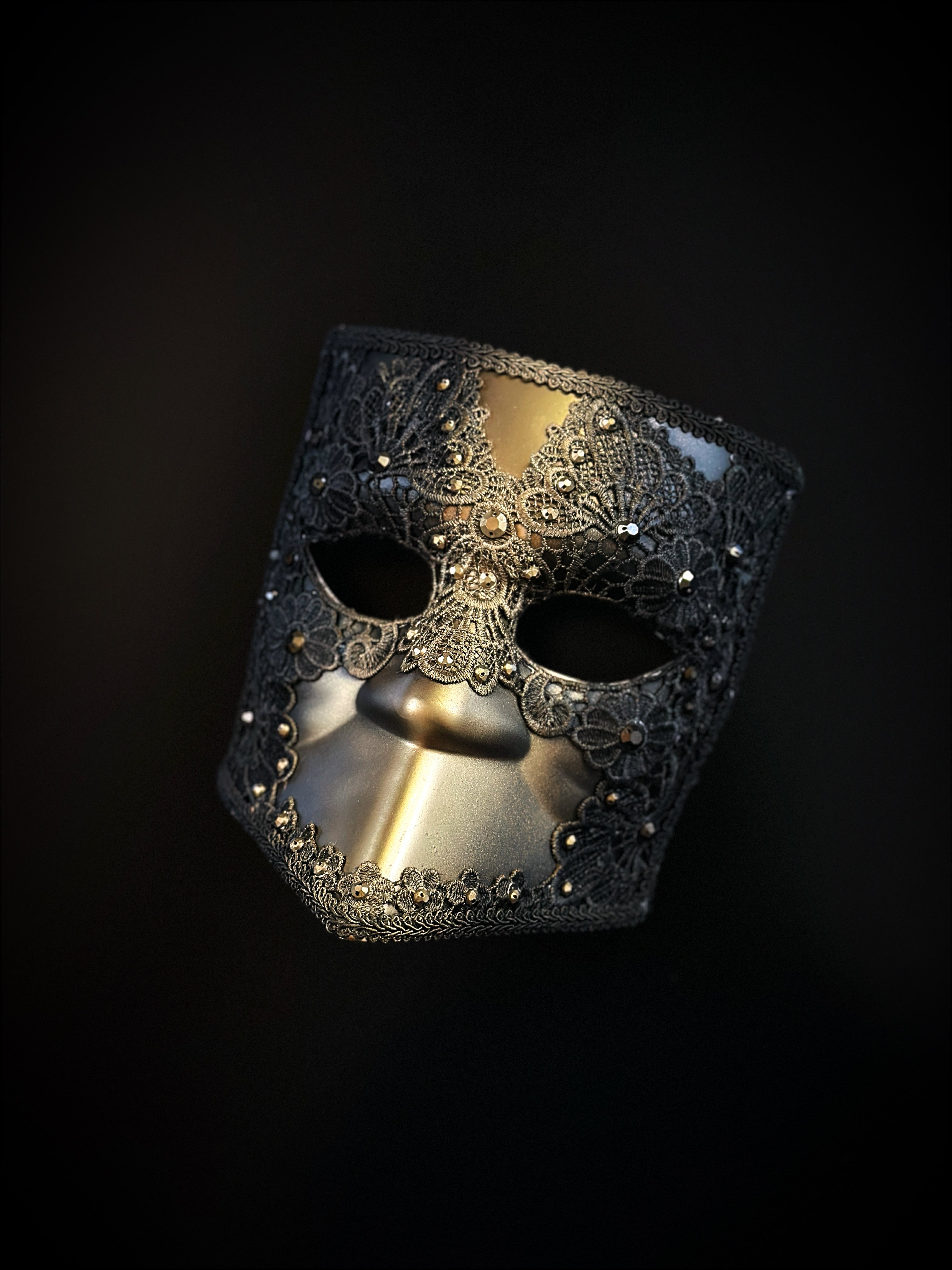 Venetian Bauta Mask - Elegant Gold & Black Facade for Masquerade Balls, Halloween Costumes, and Themed Parties