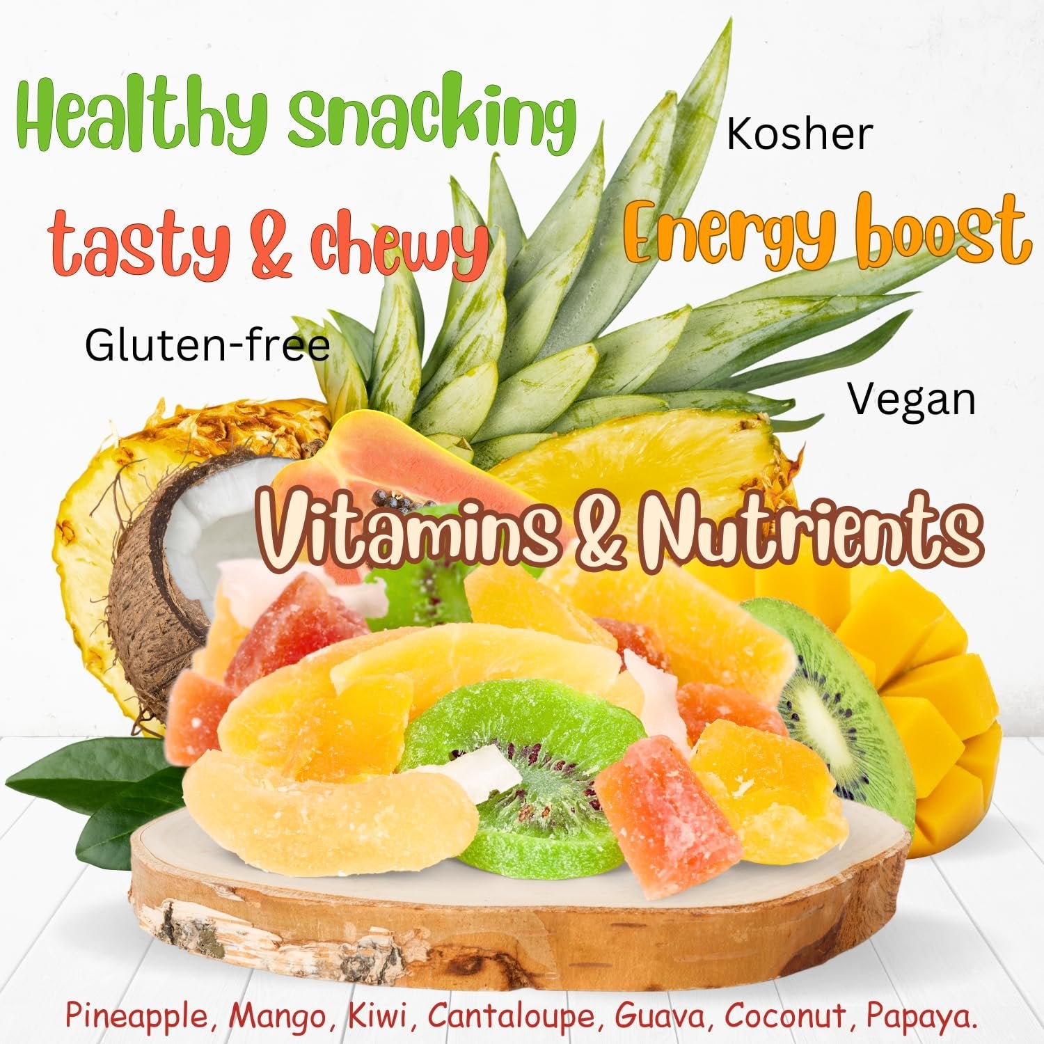 Premium Tropical Dried Mixed Fruit Snacks - 40oz Bulk Jumbo Container - Healthy Vegan Gluten-Free Snack for Hiking, Travel & Office