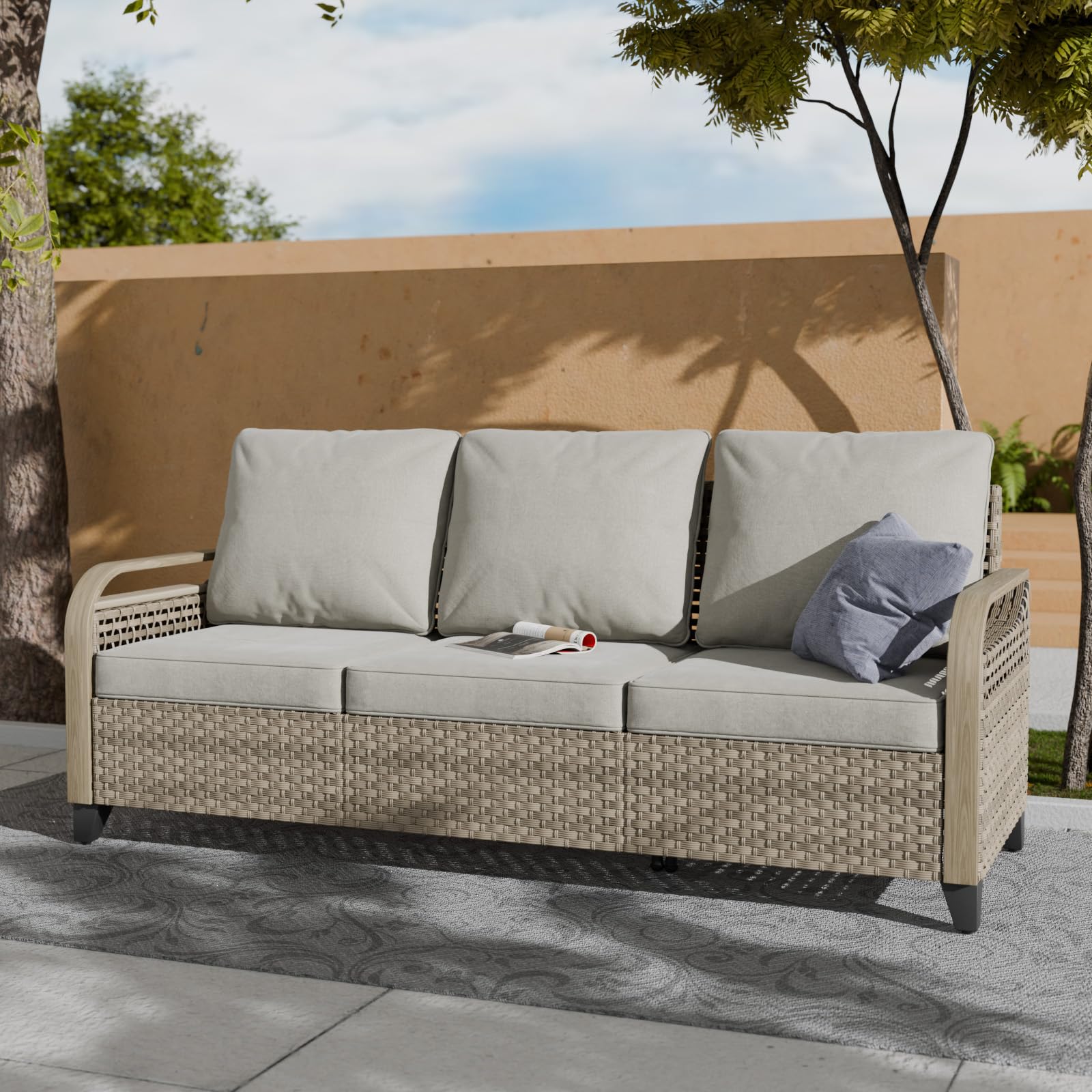 **COOS BAY Modern Wicker Outdoor Sofa Set - 3-Seater Patio Loveseat for Garden, Backyard, Deck, Porch & Balcony - Weather-Resistant Brown/Gray Couch - Perfect for Relaxing, Entertaining & Outdoor Lounging**