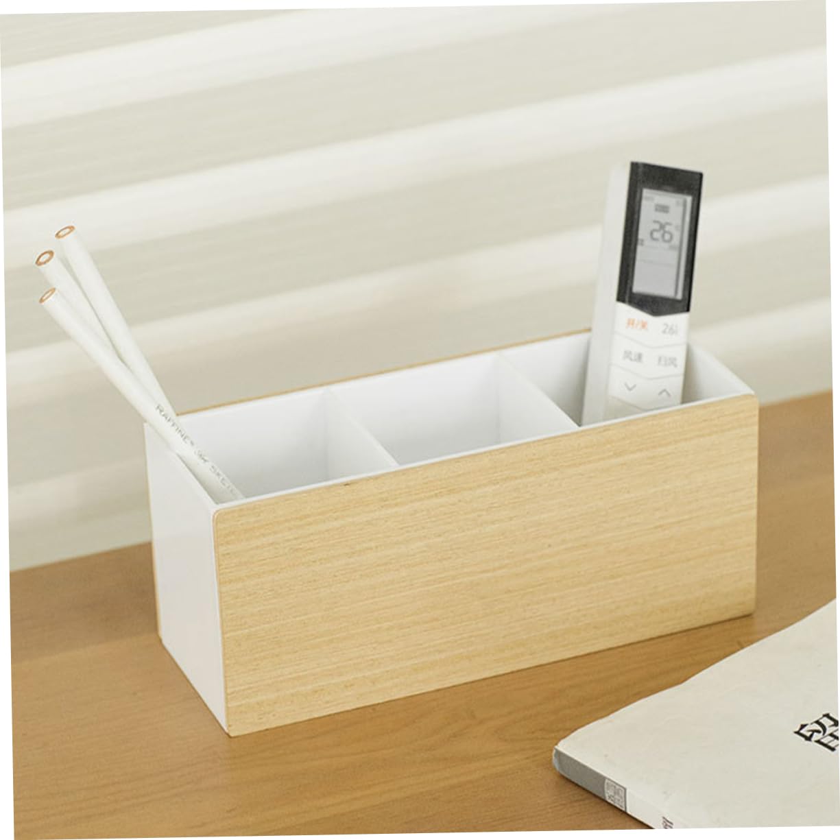 DOITOOL Wooden Desktop Organizer with Storage Box - Bathroom Brush Holder, Office Tray & Makeup Organizer for Vanity, Pet Grooming Supplies - Perfect for Home, Office & Salon Organization