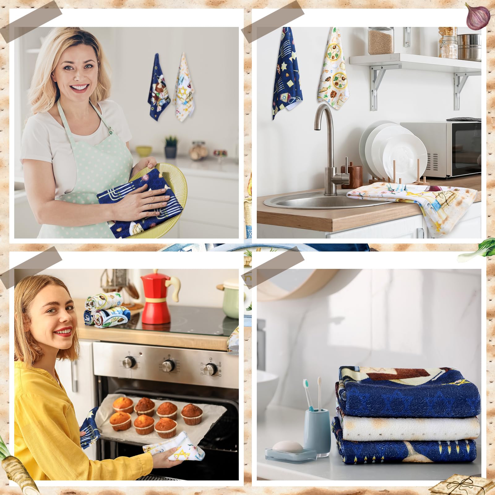 6-Pack Passover Kitchen Towels 14.2x21.3 Inch - Star of David Jewish Holiday Dish Towels for Seder Plate & Party Decor - Kosher Cotton Passover Gift for Jewish Holidays, Home & Festival Celebrations