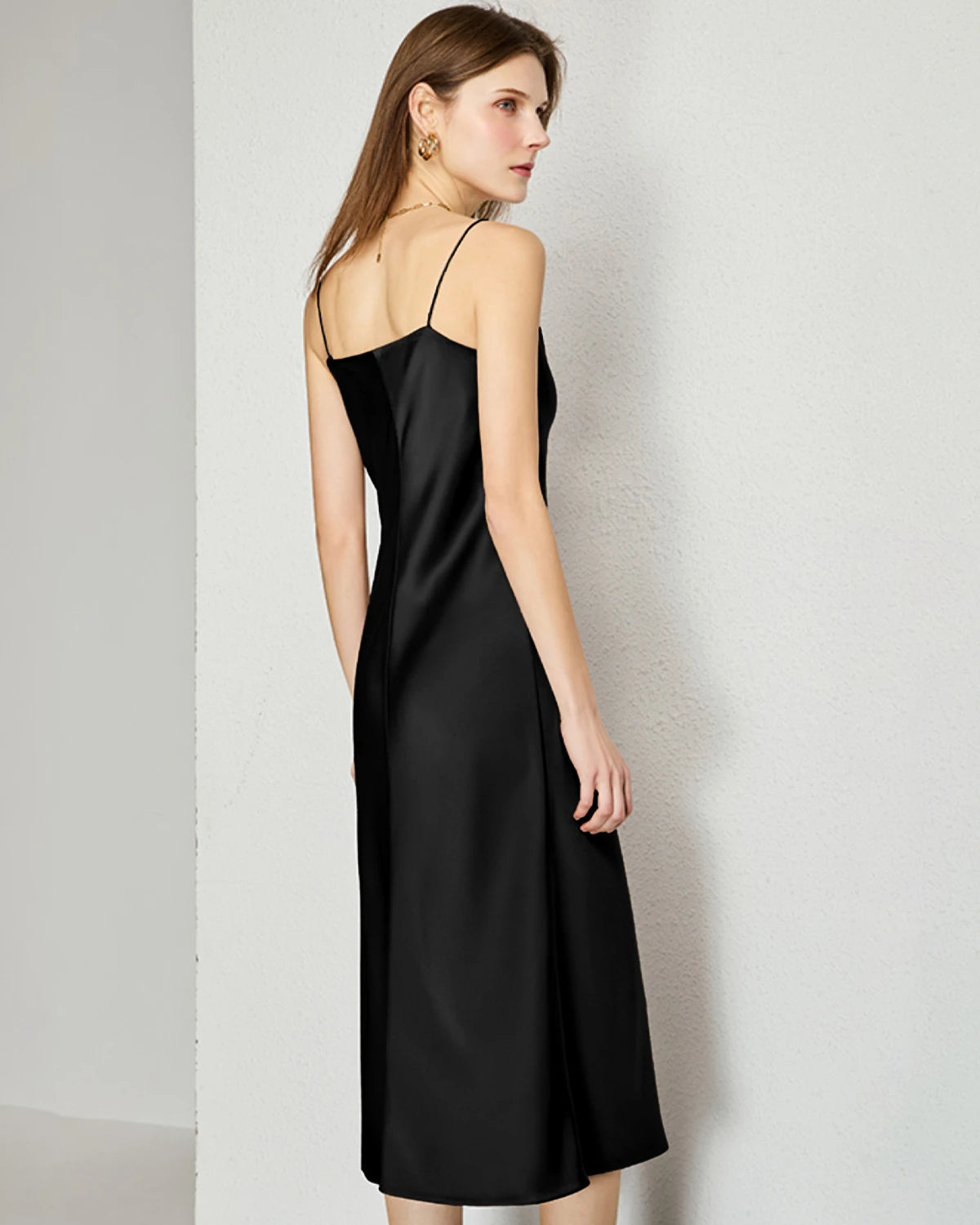 Elegant V-Neck Silk Slip Midi Dress for Women - Comfortable & Stylish Summer Evening Dress for Date Night, Wedding Guest or Cocktail Party