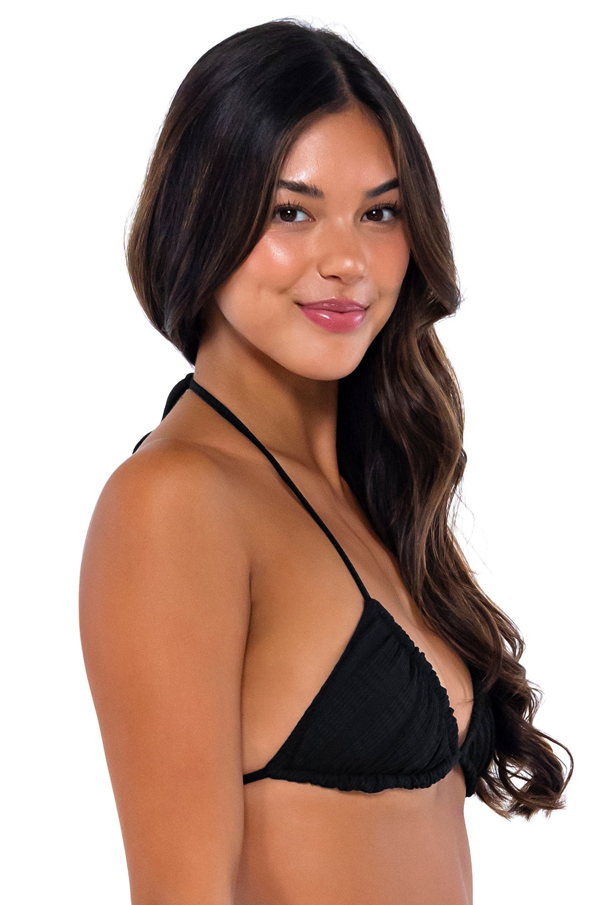 B Swim Black Baja Rib Ginny Bikini Top - Sexy Halter Bikini Top for Women, Perfect for Beach, Pool, and Summer Vacations