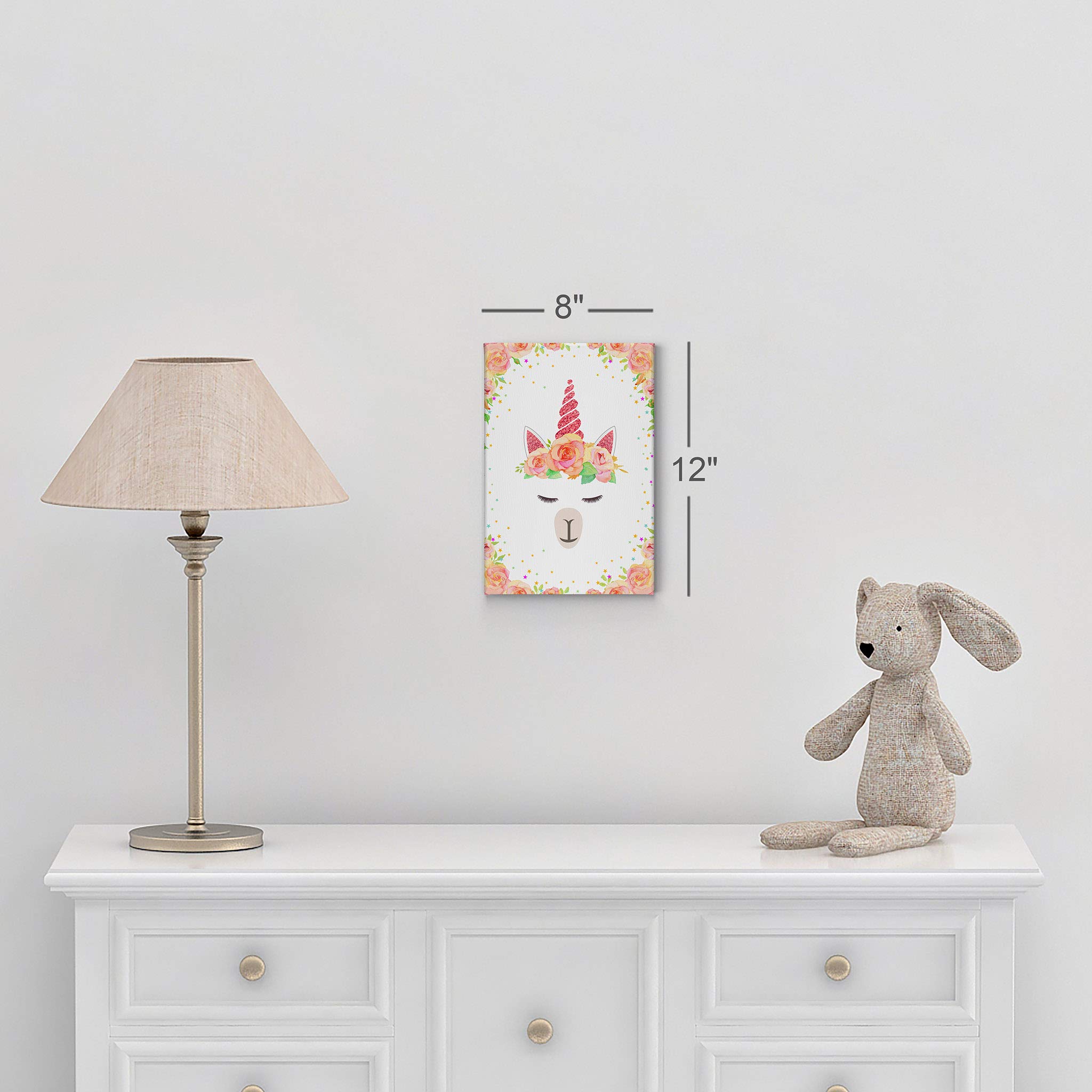 Cute Unicorn Wall Art Canvas Print - Orange Floral Background, Ready to Hang Nursery Decor for Kids & Baby Rooms | Made in USA (22x15 Inches) | Perfect for Birthday Gifts, Bedroom Decor, and Playroom Wall Art