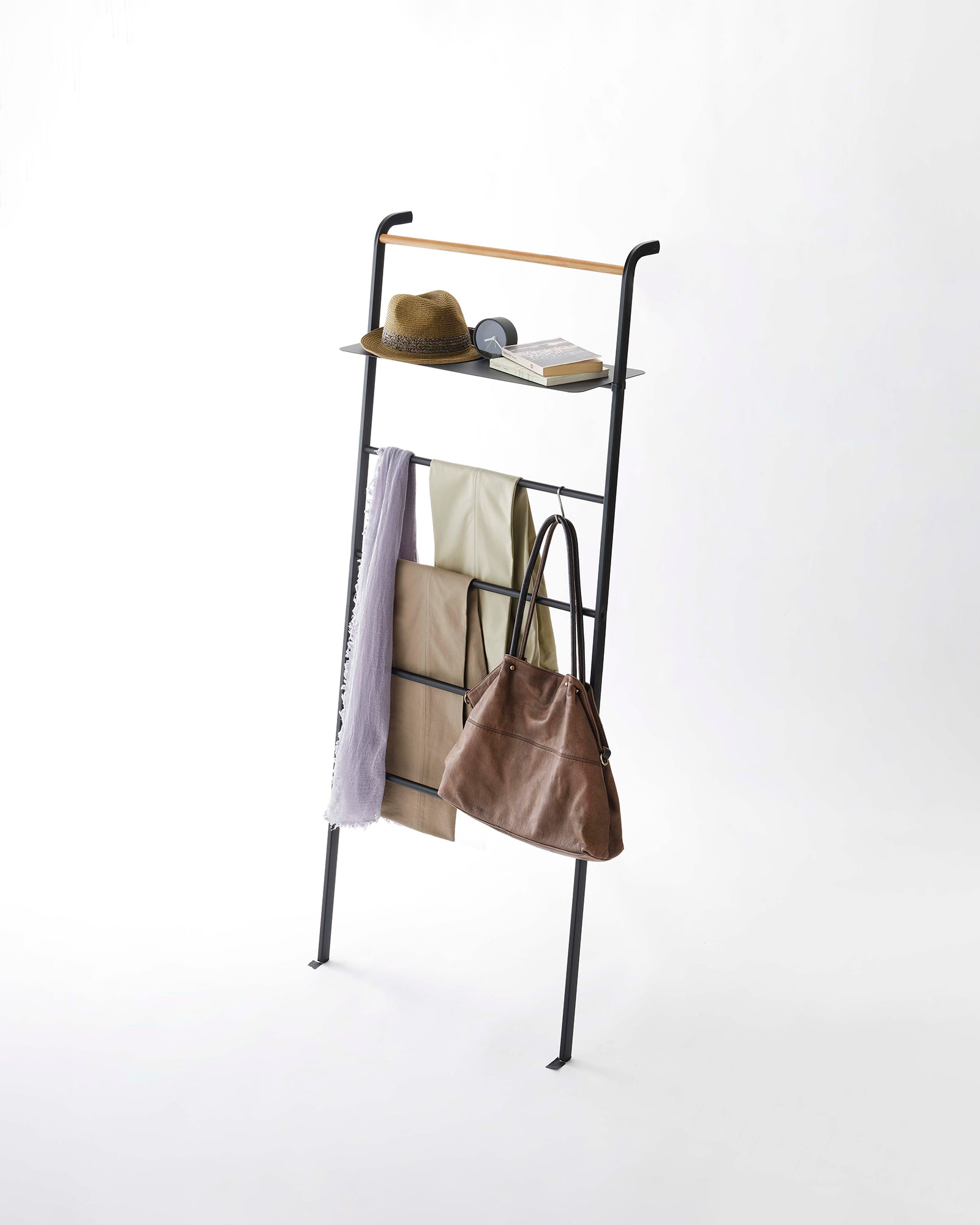 Space-Saving Leaning Storage Ladder with 5-Tier Shelves - 63 Inch Tall Steel Bookcase for Home & Office Organization - Perfect for Living Room, Bedroom, Kitchen or Garage Storage Solutions