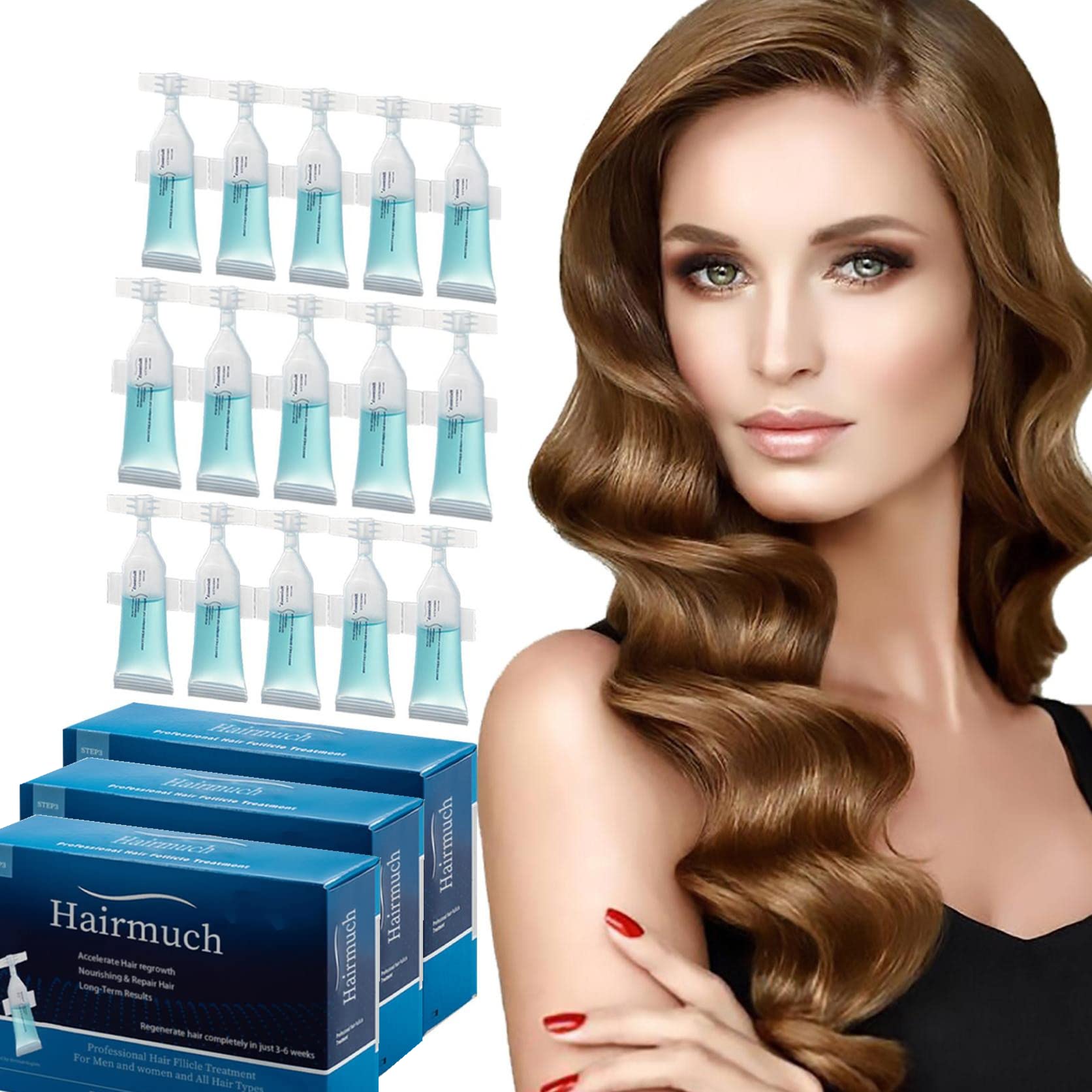 Hairmuch Hair Growth Serum Lotion - Natural Hair Regrowth Treatment for Thicker & Stronger Hair | Anti Hair Loss Solution | 3 Boxes (15 PCS) | Perfect for Thinning Hair, Bald Spots & Daily Hair Care Routine