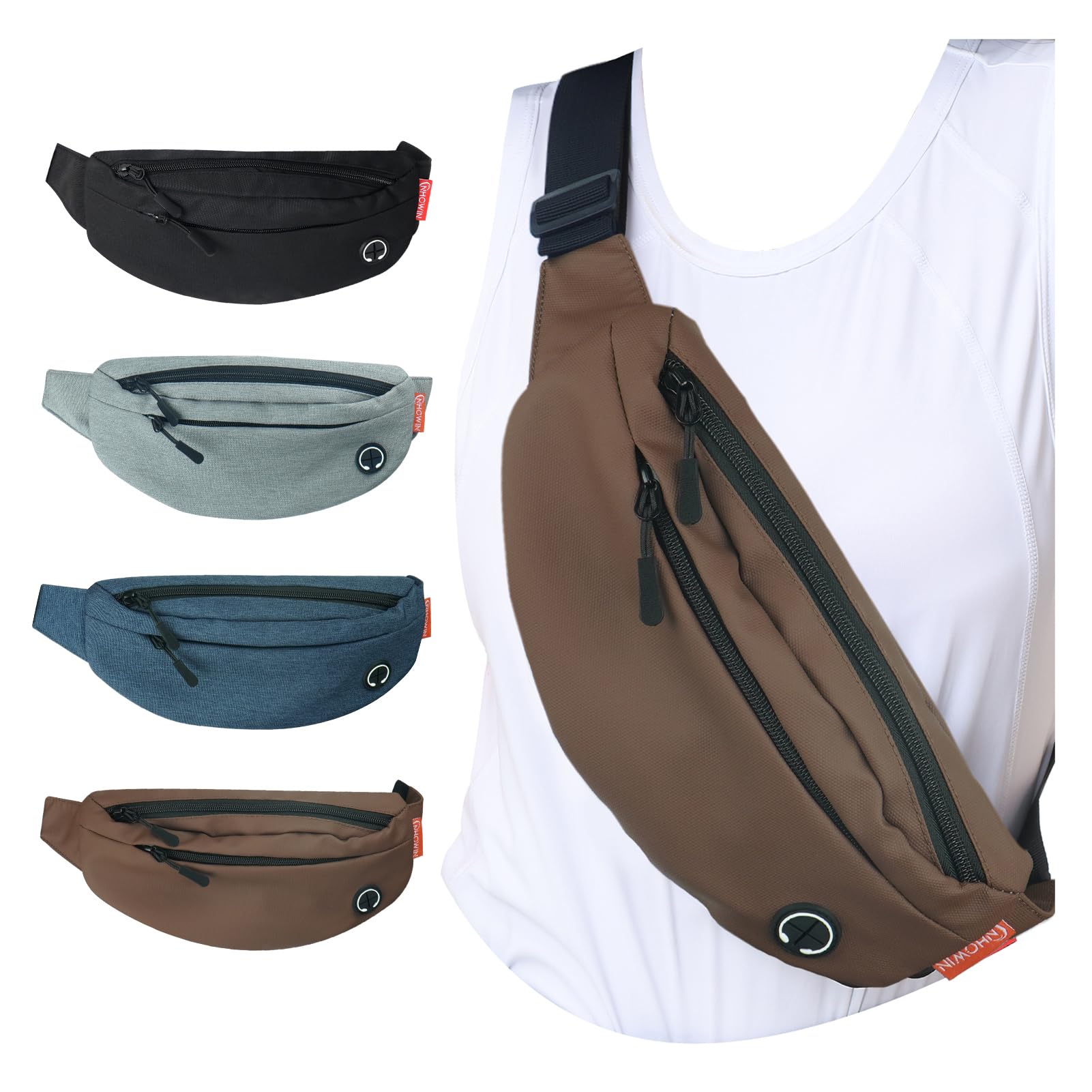 Waterproof Fanny Pack for Men & Women - Adjustable Crossbody Waist Bag with 4 Zipper Pockets, Phone Holder for Running, Jogging, Hiking, Cycling & Travel | Fashionable Belt Bag (Brown) - Perfect for Outdoor Adventures, Gym Workouts & Daily Commute