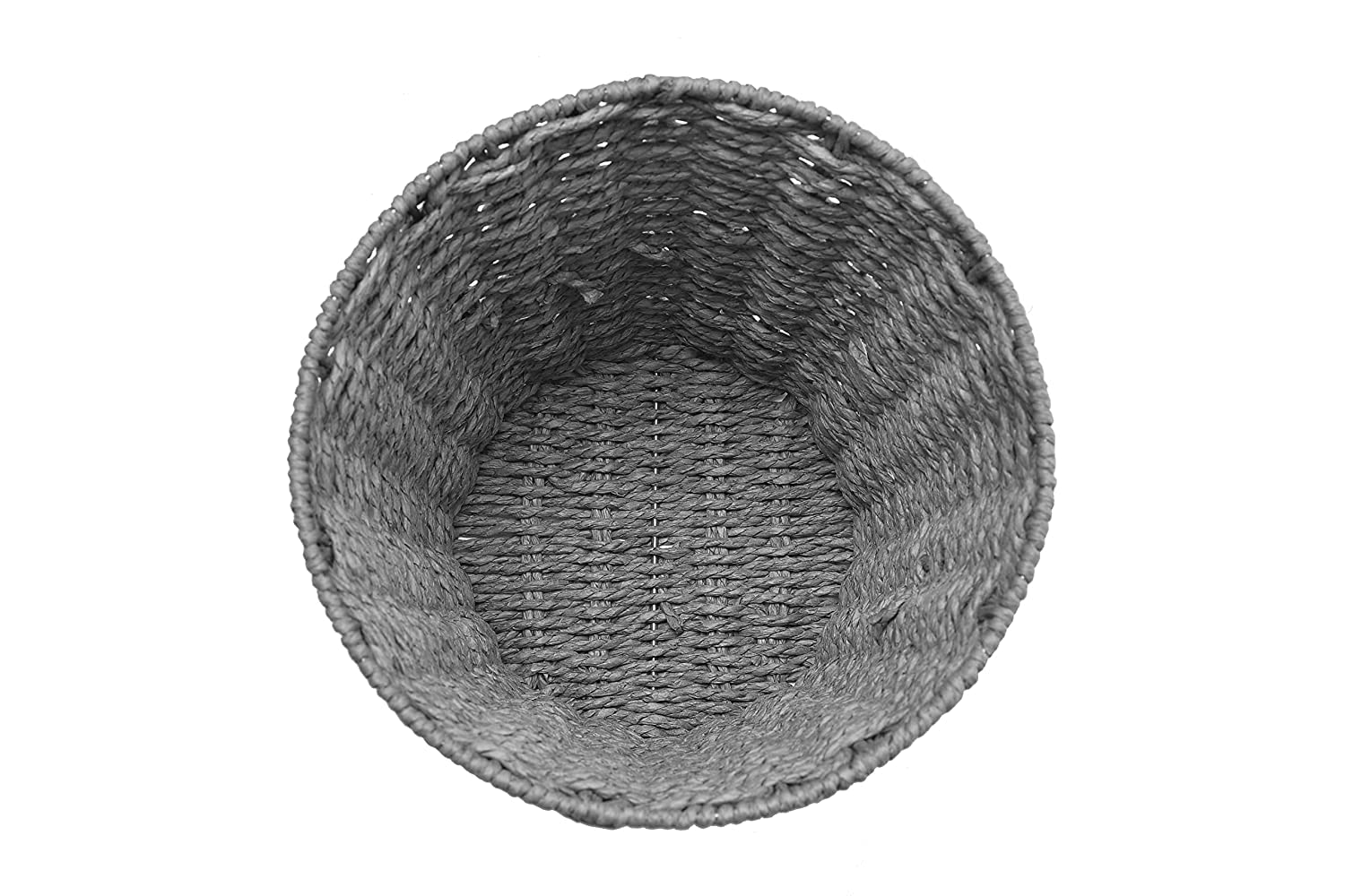 Round Wicker Waste Basket - Eco-Friendly Woven Paper Bin for Bedroom, Bathroom, Office & Home Decor - Handmade Grey Trash Can for Waste Disposal & Organization