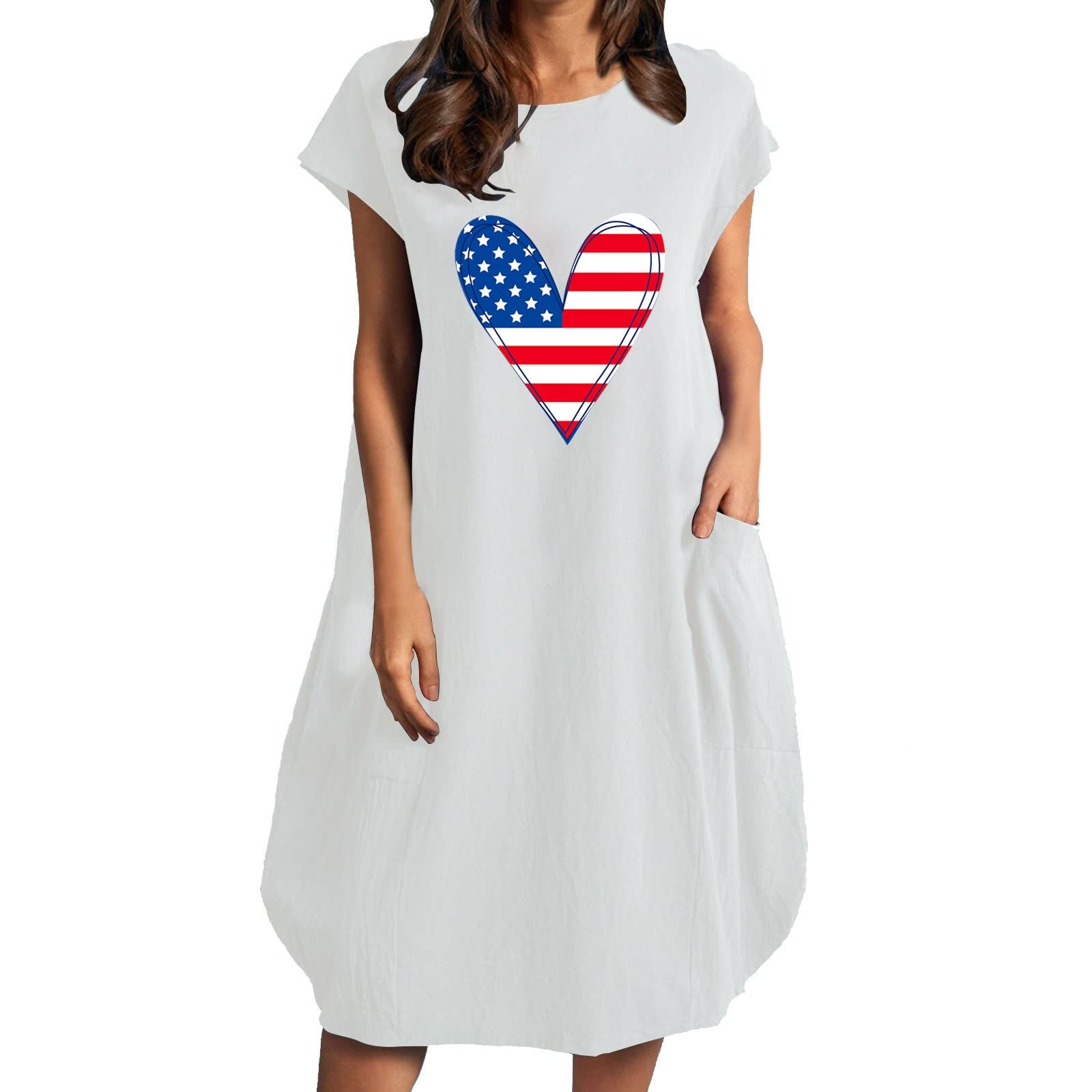 2022 Women's Summer Dresses - Casual Heart Print Loose Short Sleeve Round Neck Dress | Perfect for Beach Vacations, Picnics & Summer Parties