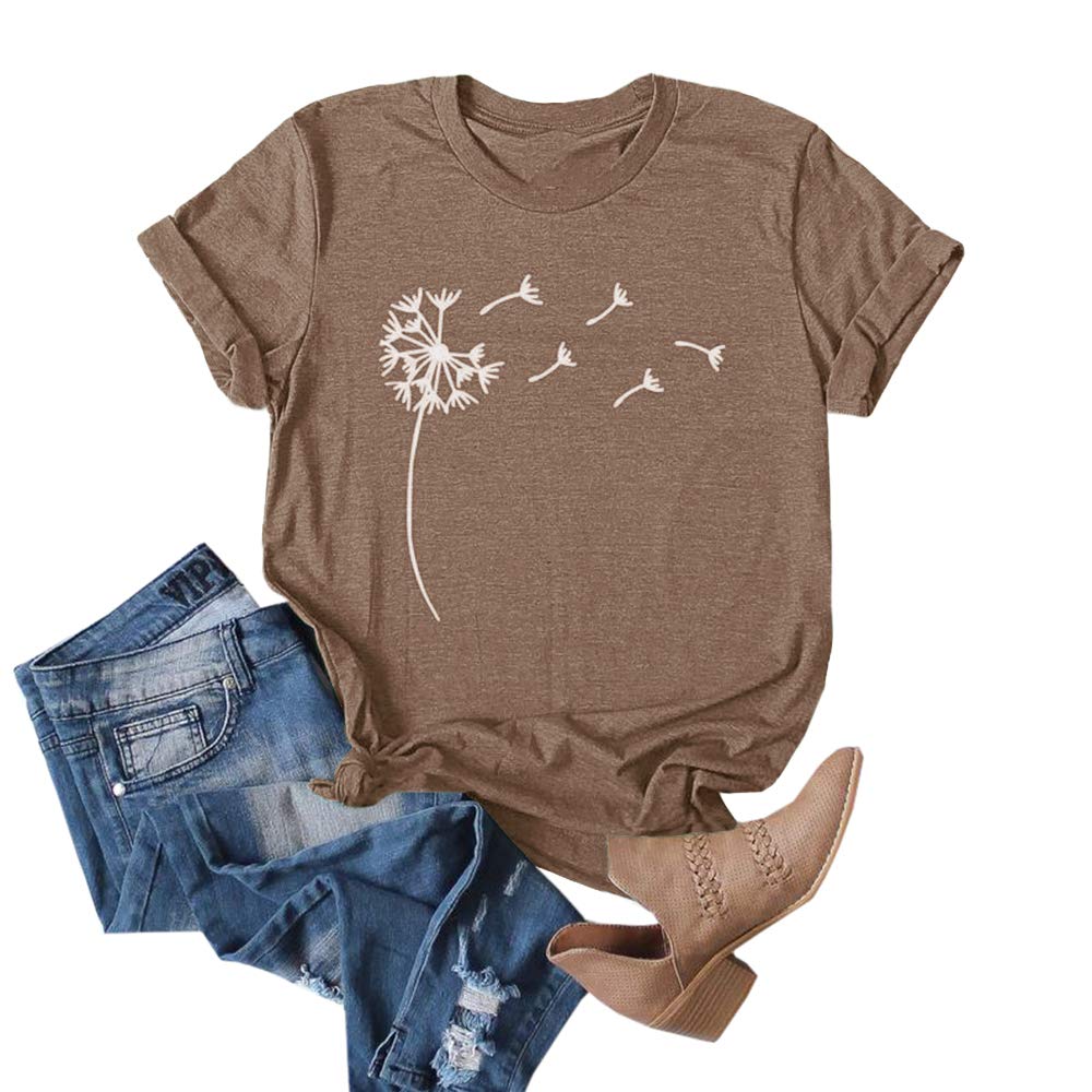 Cicy Bell Women's Dandelion Print T-Shirt - Cute Graphic Tee Short Sleeve Summer Cotton Top for Casual Wear, Outfits & Daily Fashion
