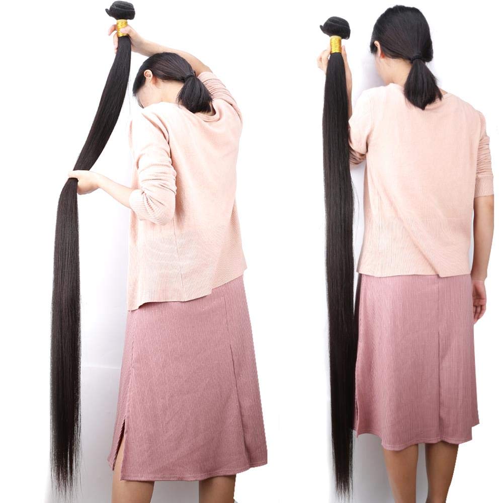 Brazilian Straight 100% Human Hair Weave Bundles - 30/32/36/40 Inch Raw Virgin Hair Extensions (3/4 Bundles, Natural Black) | Perfect for Salon Styling, Daily Wear & Special Occasions