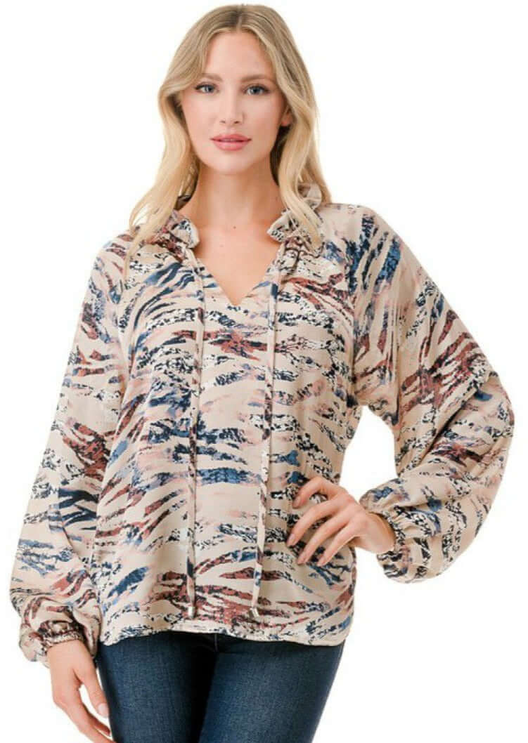 Stylish Colorful Zebra Print Blouse - Trendy Women's Top Made in USA - Perfect for Casual Outings, Parties & Fashionable Everyday Wear