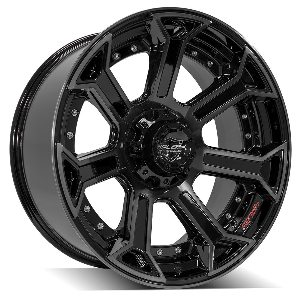 4Play Gen2 4P70 Gloss Black Wheels 22x10.0 with Brushed Face & Tinted Clear - 24 Inch Rims 5x127/5x139.7mm Bolt Pattern 87.1mm Hub - Perfect for Trucks, SUVs, and Off-Road Vehicles