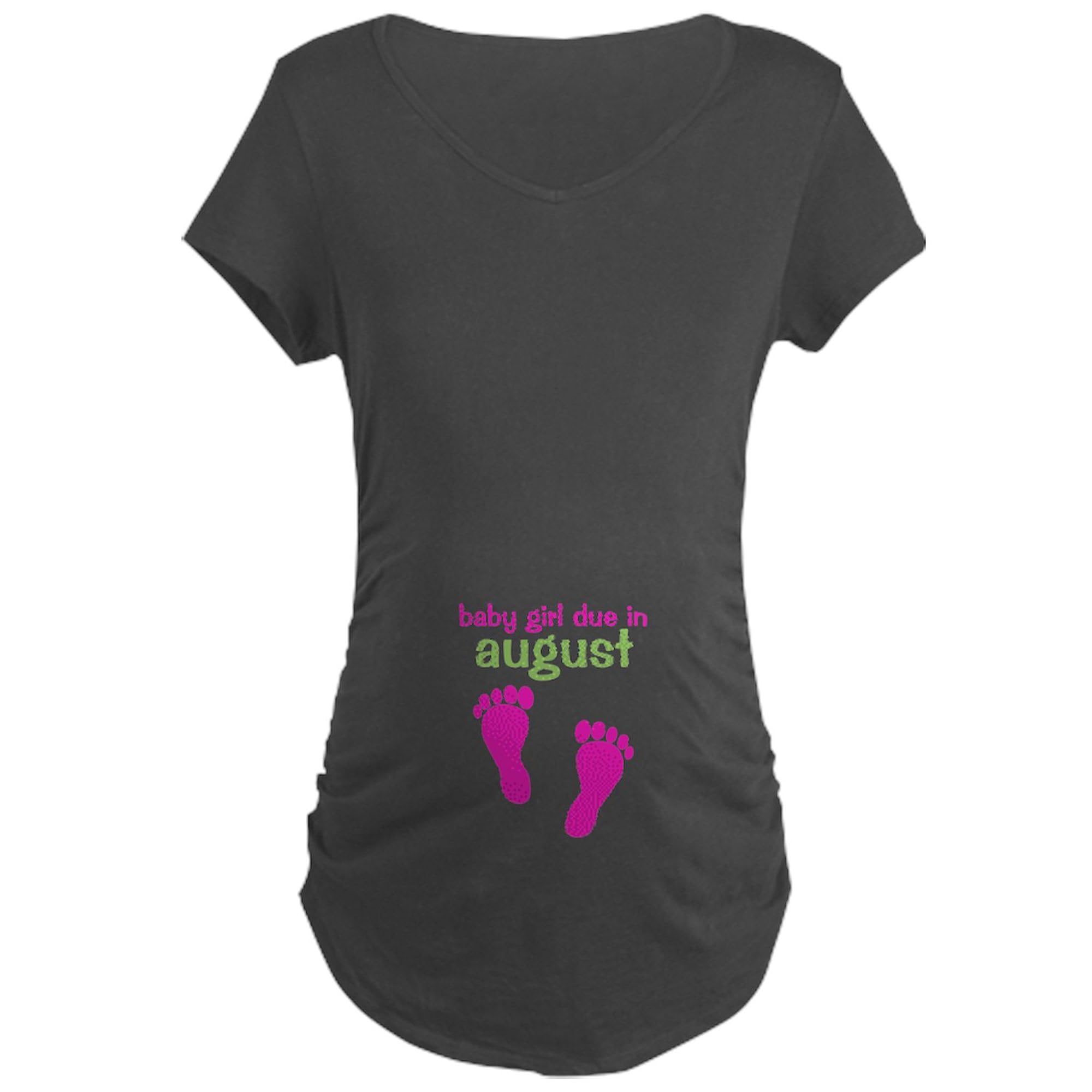 August Baby Girl Maternity T-Shirt - Women's Ruched Side Dark Tee for Pregnancy Announcements & Maternity Photos