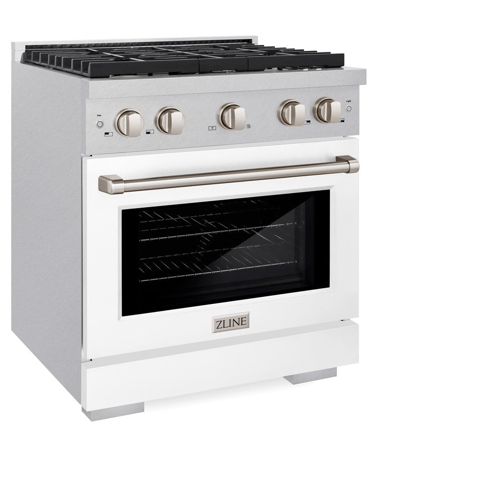 ZLINE 30-inch 4.2 cu. ft. Dual Fuel Range - 4 Burner Gas Cooktop & Electric Convection Oven - Satin Stainless Steel with White Matte Door (SDRS WM 30) - Perfect for Modern Kitchens, Home Chefs & Professional Cooking