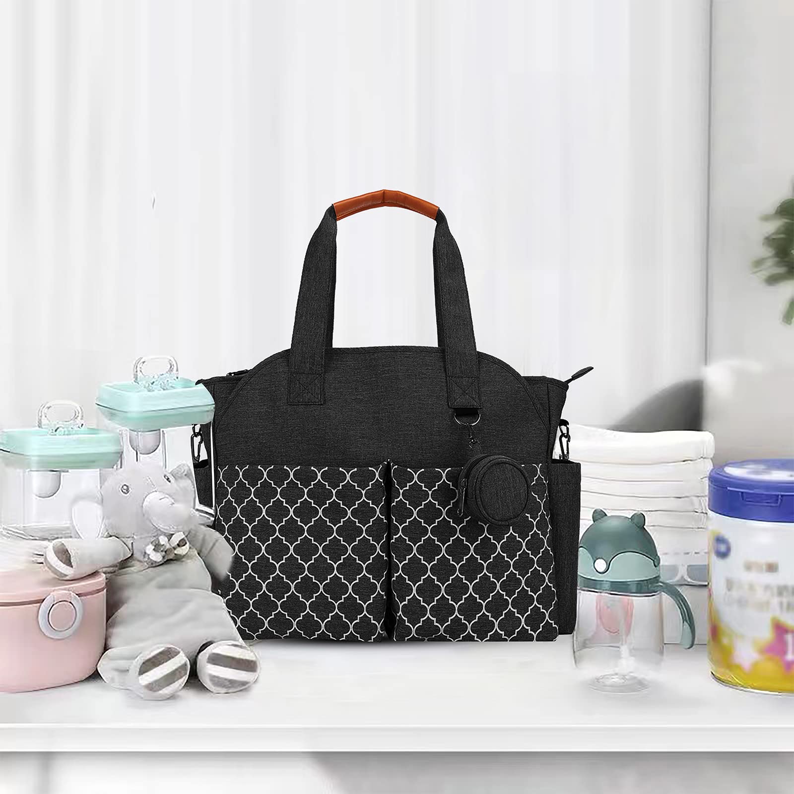 Upgraded Lmbabter Diaper Bag Tote with Changing Station - Multi-Functional Baby Bag with Adjustable Shoulder Strap, Black, One Size - Perfect for Travel, Shopping & Parenting Essentials Organization