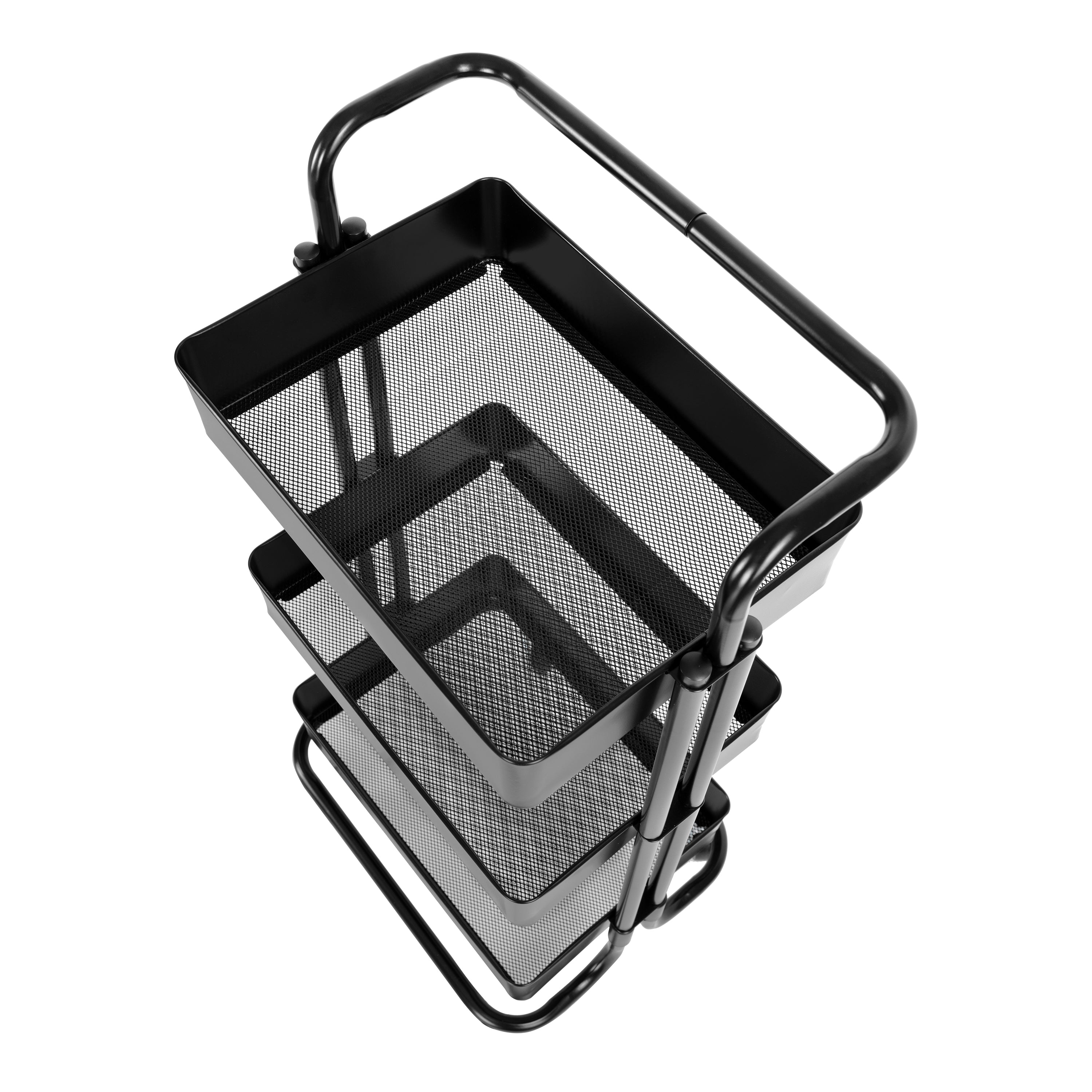 3-Tier Rolling Utility Cart with Handle - Heavy Duty Steel Storage Organizer for Kitchen, Bathroom, Office, or Garage - Black