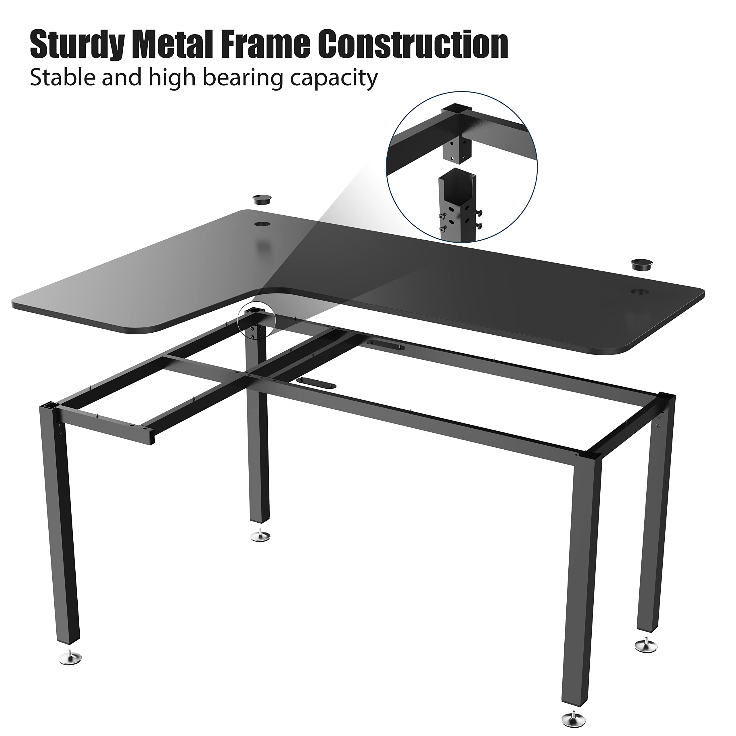 L-Shaped Gaming Desk 60 Inch Corner Computer Desk - Modern Study Writing Workstation with Large Mouse Pad, Sturdy Metal Frame, Easy Assembly (Black) - Perfect for Home Office, Gaming Setup & Small Spaces