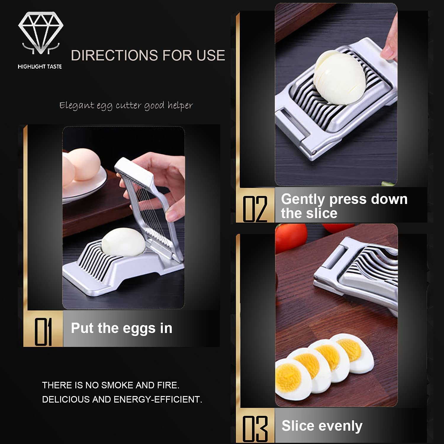 Premium Stainless Steel Egg Slicer for Hard Boiled Eggs - Heavy Duty Aluminum Wire Cutter for Fruits, Mushrooms, Tomatoes & Strawberries - Perfect for Kitchen, Picnics, and Salad Preparation