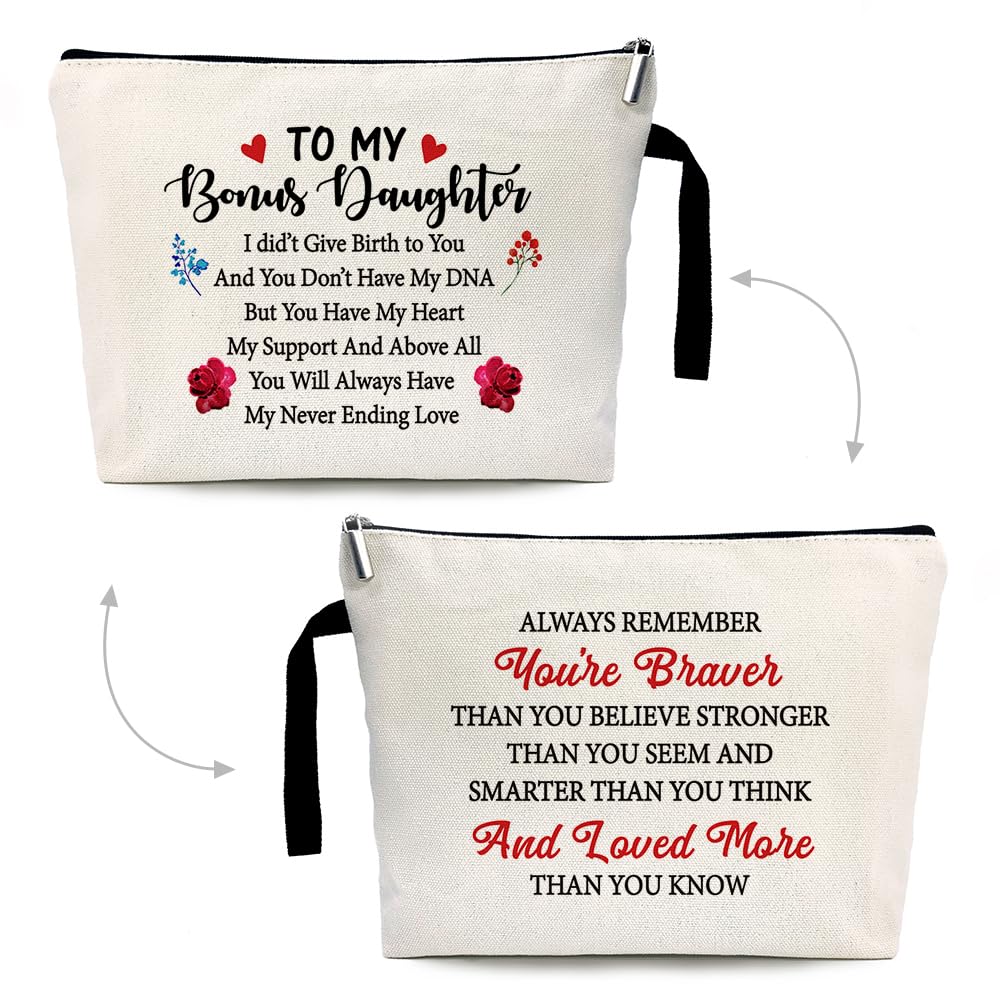 ZHANTUONE Funny Bonus Daughter Cosmetic Bag - Perfect Birthday, Graduation & Adoption Gift for Step Daughter, Daughter-in-Law from Mom | Great for Travel, Makeup Storage & Special Occasions
