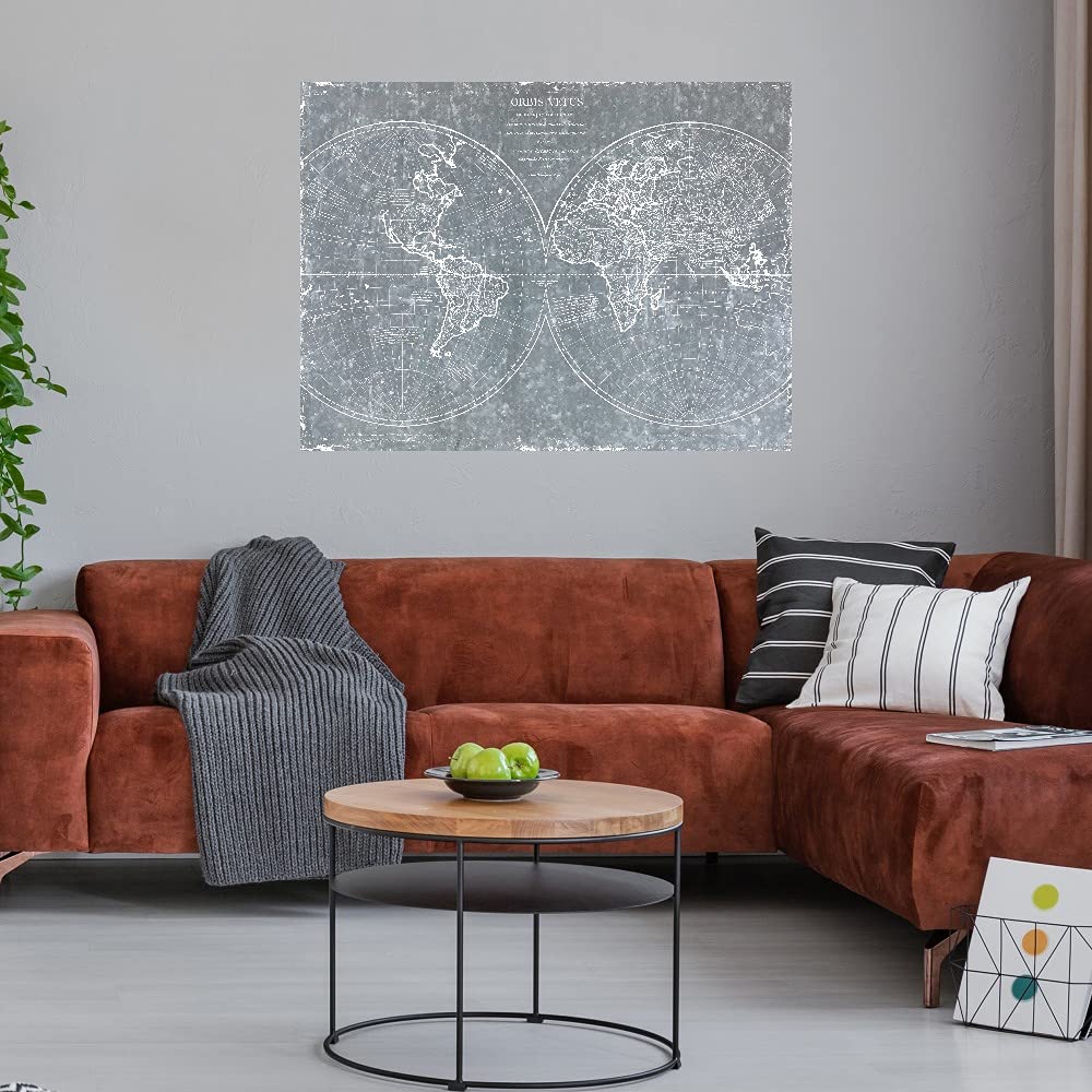 Galvanized World Map Canvas Wall Art - Handcrafted Fine Art Decor for Living Room, Bedroom, Office & More - 32x24 Inch Ready-to-Hang Metal Art Print - Perfect for Home, Office & Gift Giving