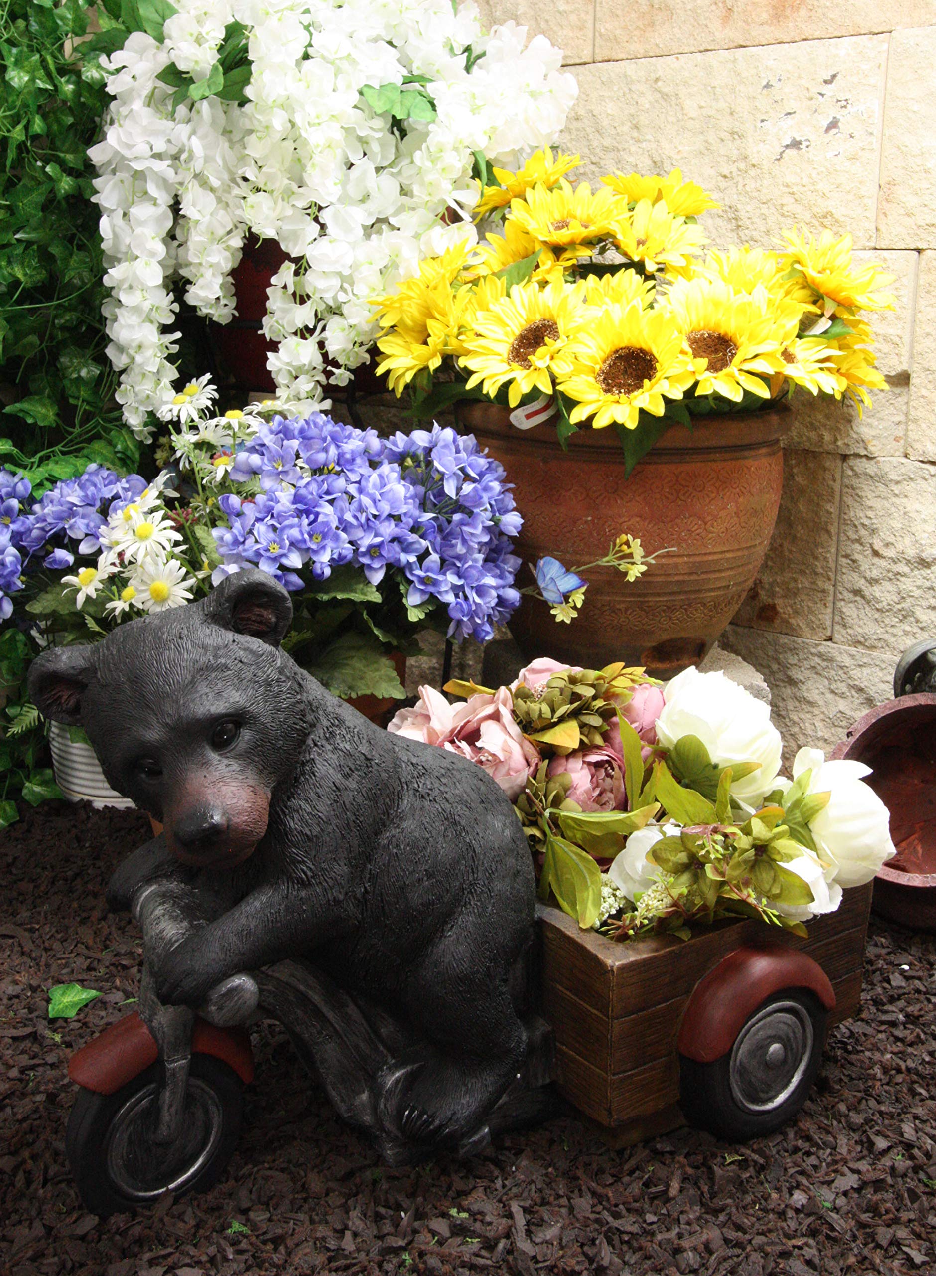 Ebros Gift Large Rustic Wildlife Black Bear Riding Tricycle Planter Statue - 20.5