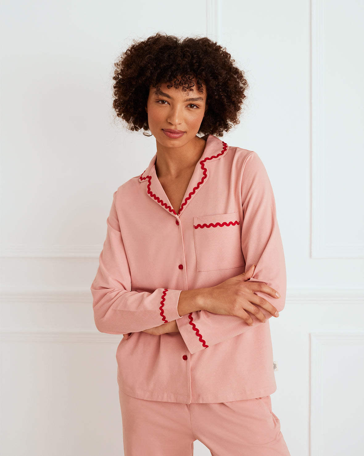 Organic Cotton Embroidered Back Good Morning Long Pajama Set for Women - Soft & Comfortable Sleepwear for Nighttime & Lounging