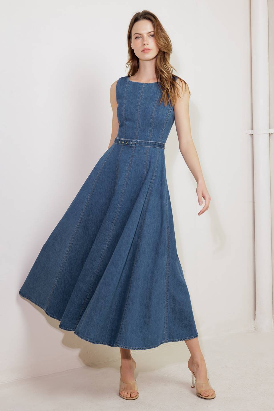 LETTIE Denim Midi Dress for Women - Washed Blue Boat Neck Casual Dress - Perfect for Spring Outfits, Brunch Dates & Weekend Wear