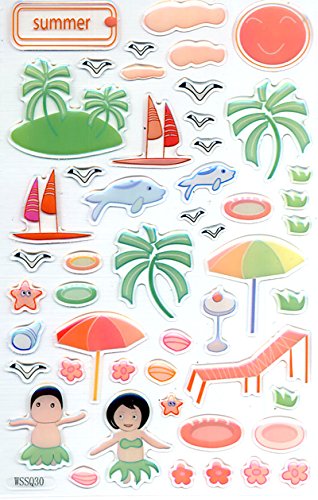 3D Gel Dimensional Stickers - Tropical Bahamas Beach Theme for Scrapbooking, DIY Crafts, Phone Cases & Water Bottle Decoration