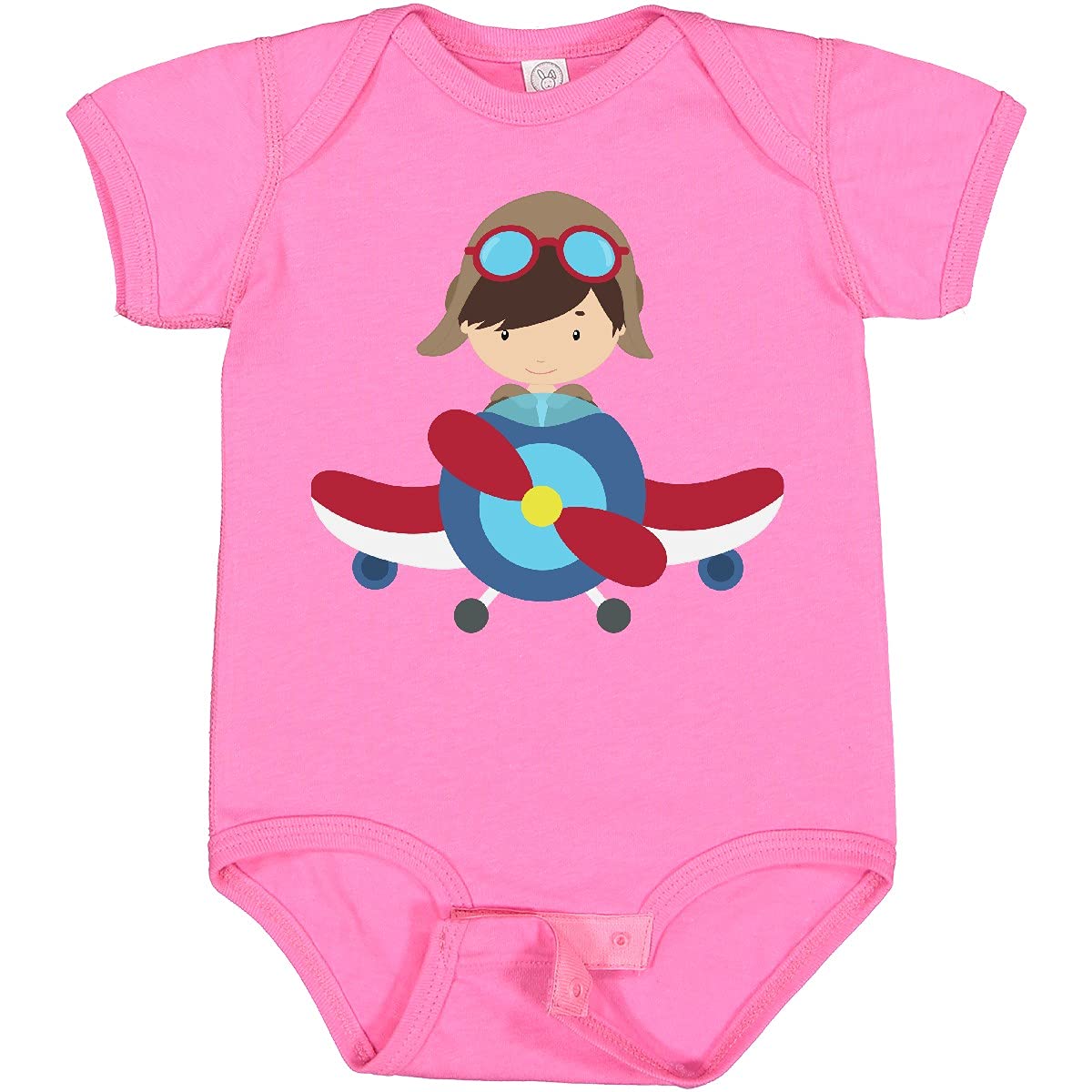 Inktastic Pilot Boy Airplane Baby Bodysuit - Cute Brown Hair Flying Themed Outfit for Boys | Perfect for Aviation Enthusiasts, First Birthday & Photo Shoots