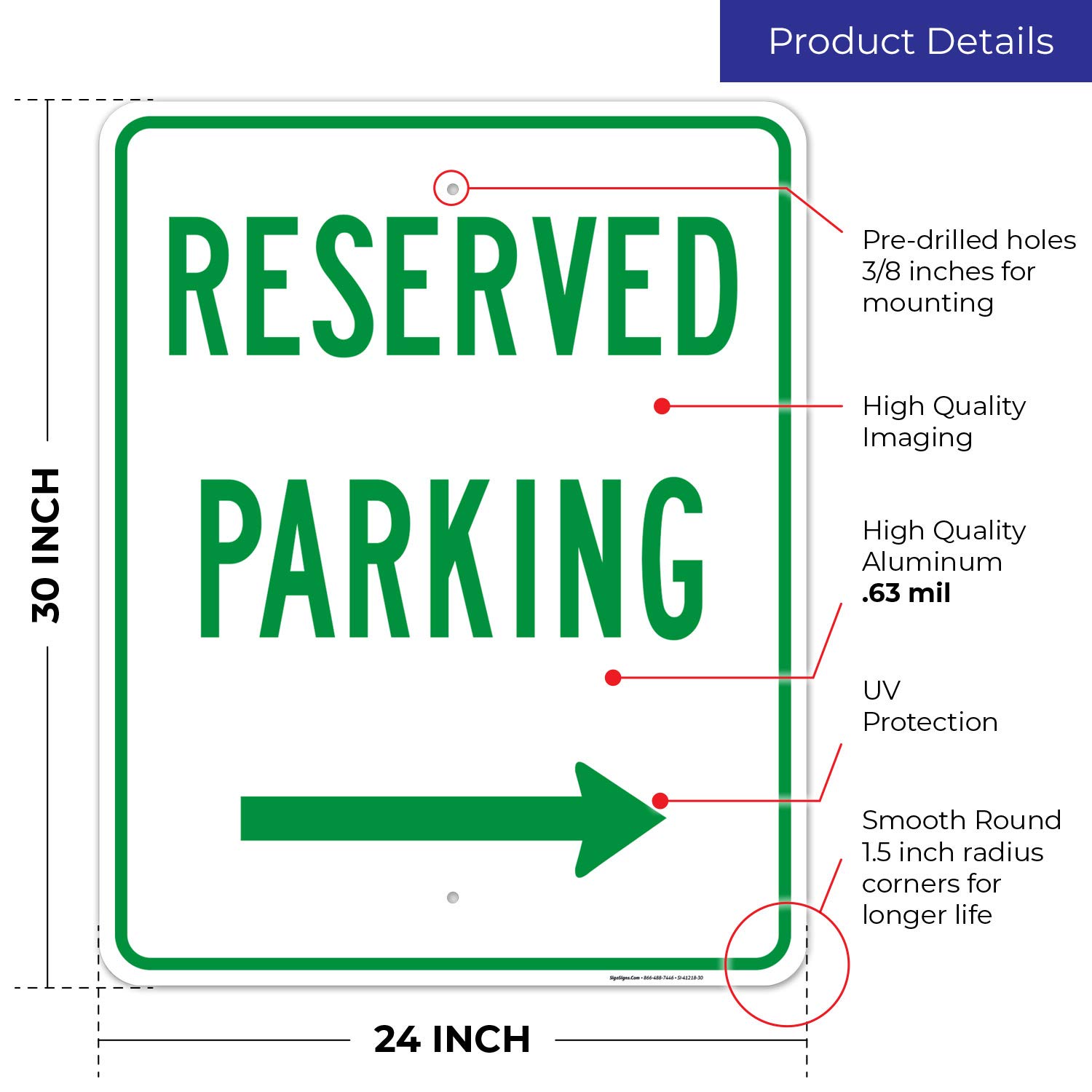 Right Arrow Reserved Parking Sign - 24x30 Inches, Rust-Free .063 Aluminum, Fade-Resistant, Easy Mounting for Indoor & Outdoor Use - Made in USA | Perfect for Office Parking Lots, Private Driveways & Commercial Properties