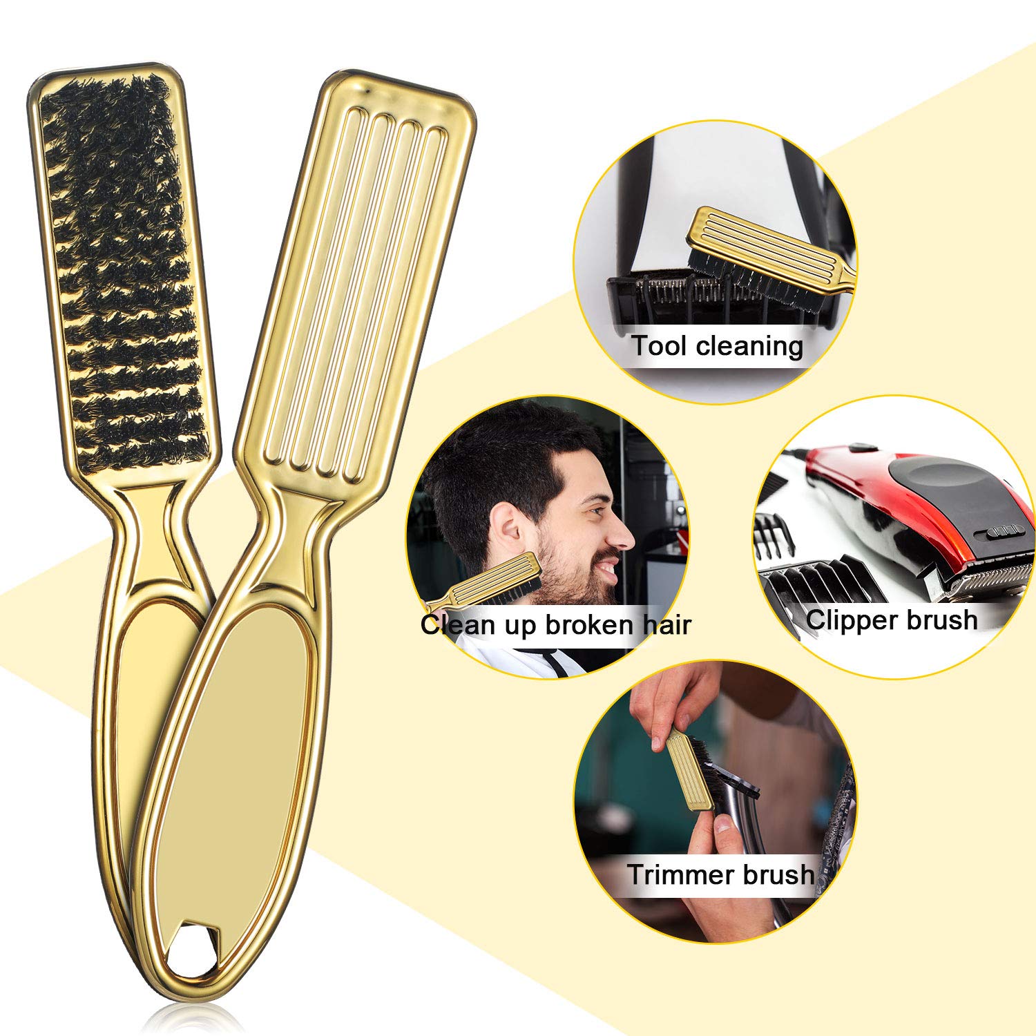 Patelai 2 Pack Professional Barber Blade Cleaning Brush - Clipper & Trimmer Cleaning Tool for Fades, Tapers, Manicure & Salon Use | Durable Nail Cleaner & Styling Brush (Gold) | Perfect for Barbershops, Home Grooming & Hair Clipper Maintenance