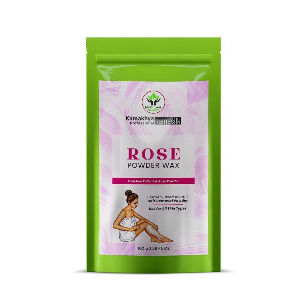 Kamakhya Professional Kamasilk Rose Powder Wax - 100g (3.38 FL OZ) Natural Hair Removal Wax with Fuller's Earth & Rose Powder for All Skin Types | Smooth Legs, Arms & Bikini Line | At-Home Salon Quality Waxing