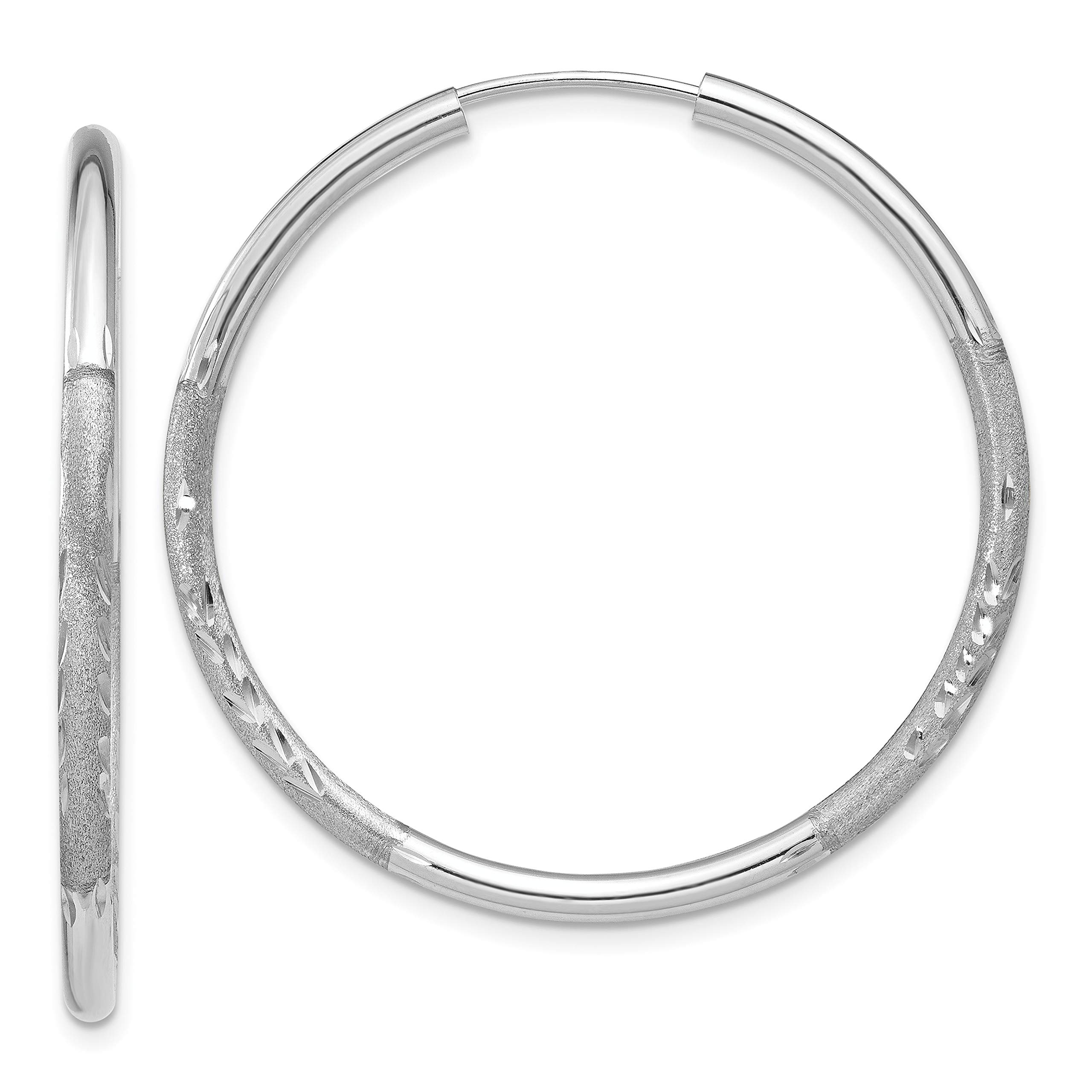 2mm Satin Finish Endless Hoop Earrings in 14K White Gold - Diamond Cut Design for Women | Perfect for Everyday Wear, Date Nights & Special Occasions